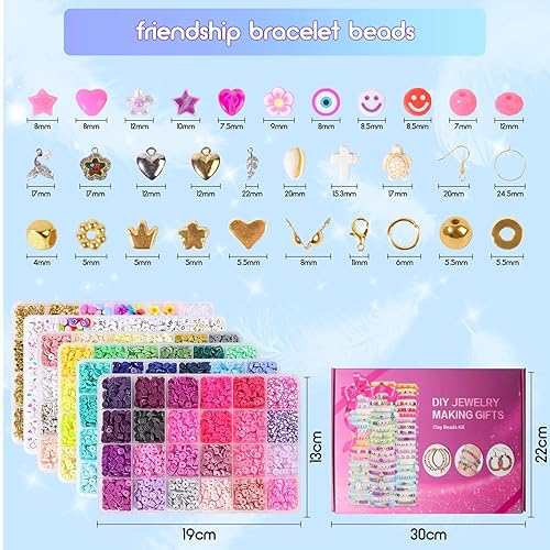 Miniatura 4 de THRELE Kit de fabricación de pulseras de cuentas de arcilla de 18000 piezas, 6 cajas de 96 colores, kit de fabricación de joyas de amistad, juego de