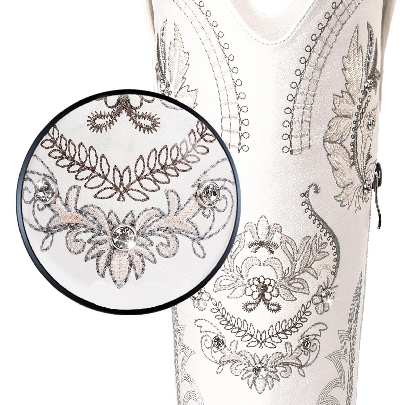 Stivali da cowboy da donna, stivali da cowgirl larghi al polpaccio alti al ginocchio, stivali da cowgirl con strass scintillanti glitterati con ricamo classico, stivali retrò a punta con