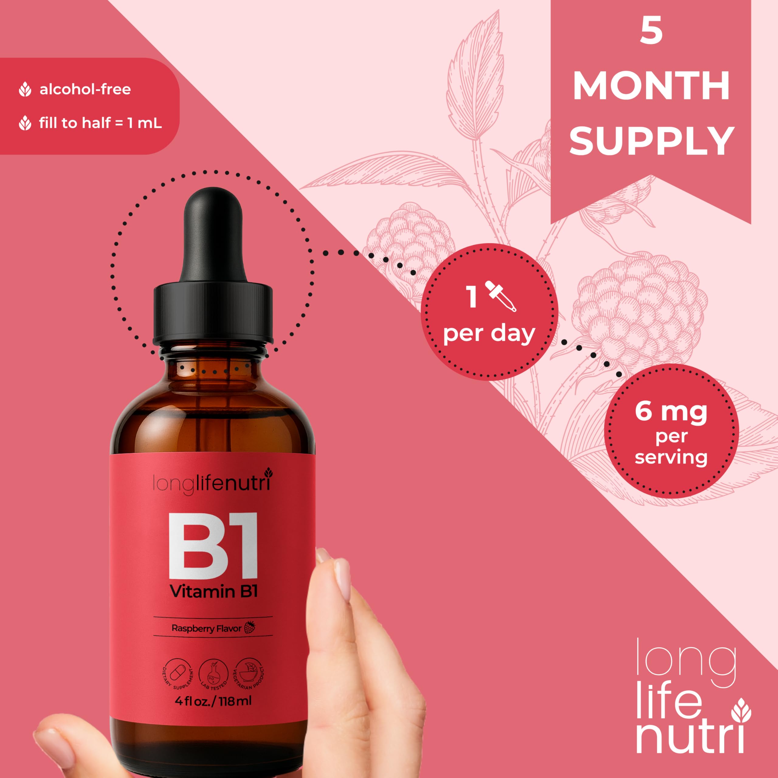 LongLifeNutri Vitamin B1 Drops 6mg, 4 FL OZ, About 5-Month Supply — Amazon image 6