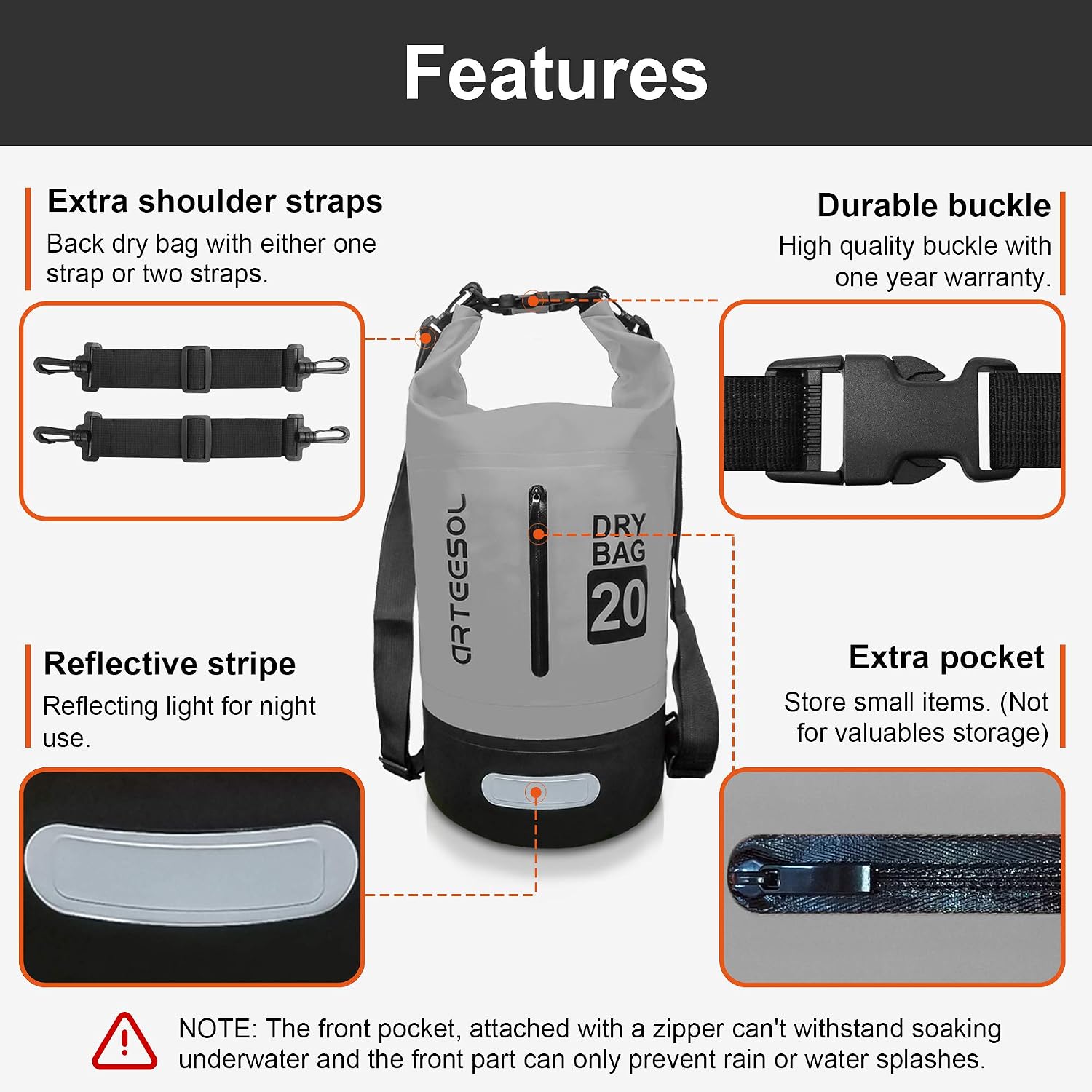Blackace arteesol Dry Bag 5L/10L/20L/30L Wet Bag Waterproof Bag with Phone Pouch Double Shoulder Strap Backpack for Travelling Fishing Cycling Kayaking Swimming Boating Beach - Image 4