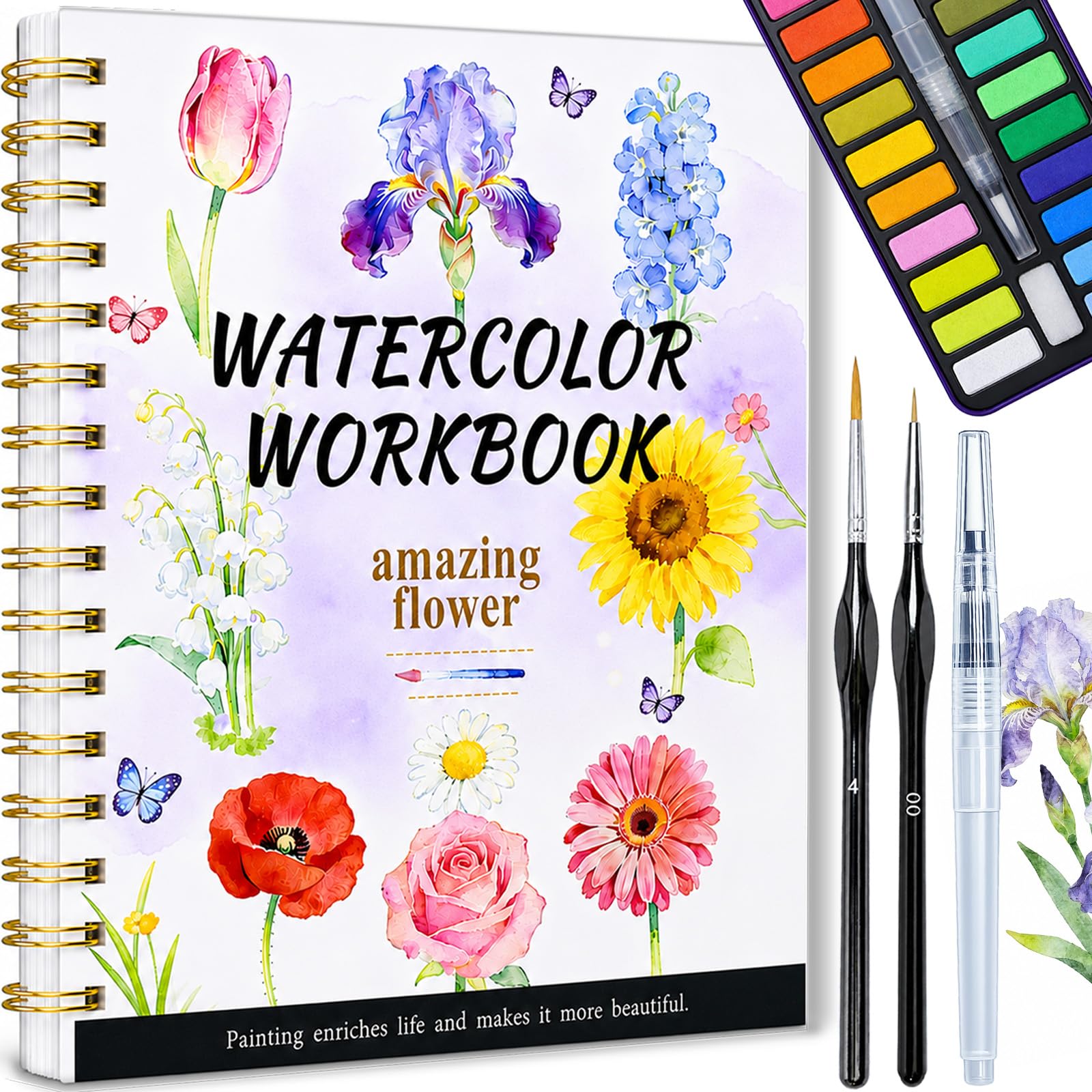 Beginner Watercolor Workbook - Floral Art Kit -1
