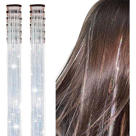 Umylar Clip In Hair Tinsel,Pack Of 12 Pcs,20 Inch Glitter Blue Tinsel Hair - View #8