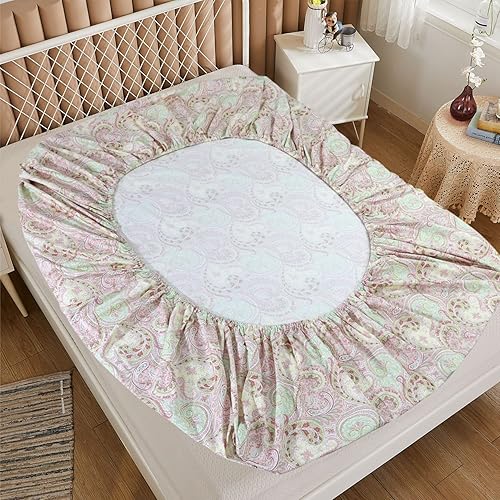 Miniatura 5 de FADFAY Juego de sábanas de 4 piezas con estampado de cachemira rosa, colección de ropa de cama de diseño de 800 hilos, 100% algodón egipcio, con