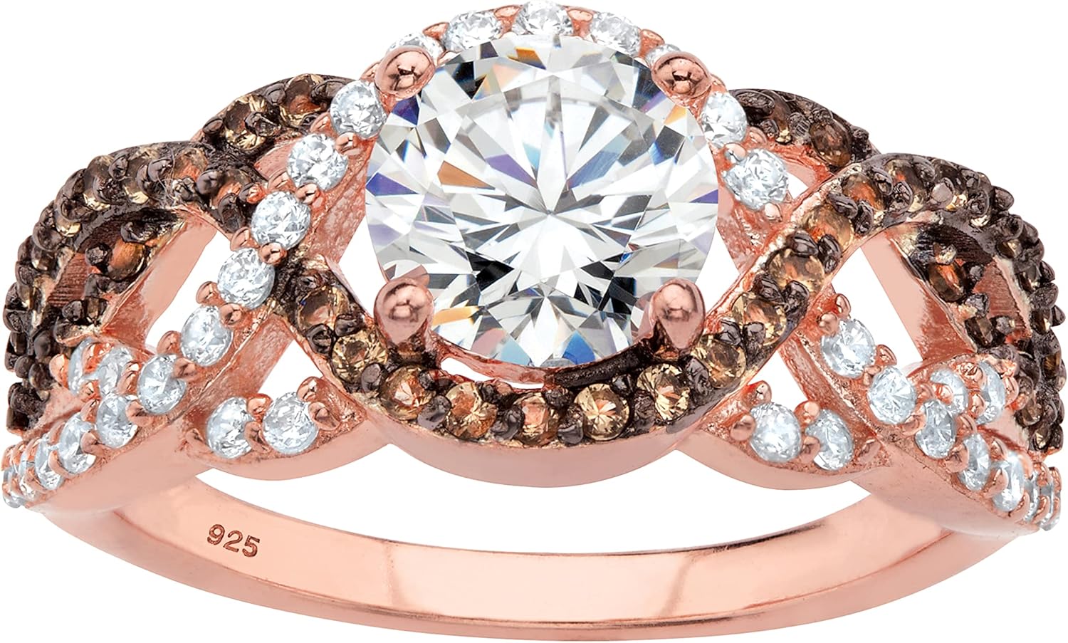 PalmBeach Rose Gold-plated Sterling Silver Round Cubic Zirconia Halo Crossover Ring Sizes 6-12