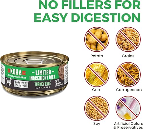 Miniatura 4 de KOHA Paté de pavo de dieta de ingredientes limitados para gatos, comida húmeda para gatos de una sola carne para estómagos sensibles, comida para