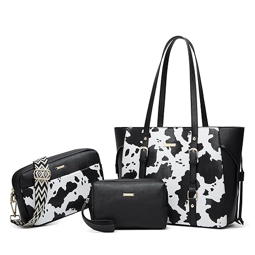 Women Fashion Synthetic Leather Handbags Tote Bag Shoulder Bag Top Handle Satchel Purse Set 4pcs