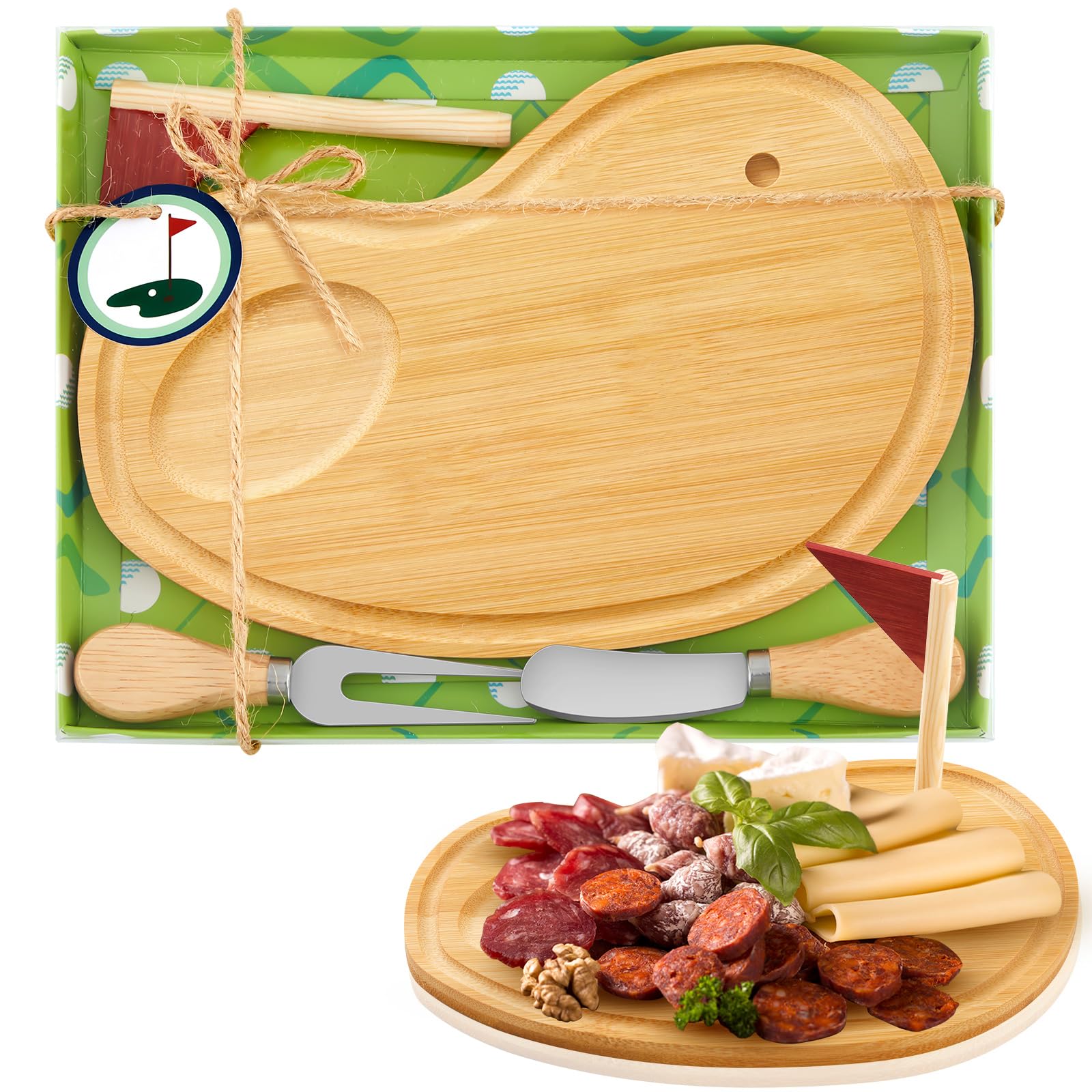 Ziliny Golf-Charcuterie-Brett, Geschenkset, Preis, 24,9 x 19,6 cm, Bambusfarbe