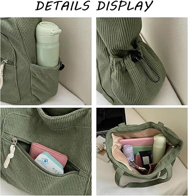 Corduroy Work Tote Bags with Zipper, Shoulder Bags Handbags for Women with Cup Holder, Casual Shopping Bag for Women Girls, Tote Bag for Work School College Travel Daily Use, 34 * 30 * 15CM