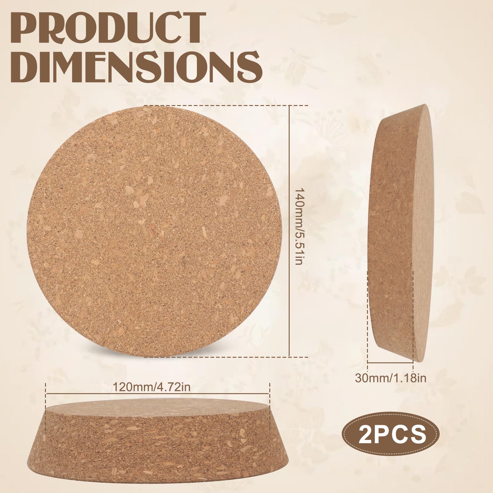 2 tapones de corcho cónicos de madera, 13/14/15/18,5/20 cm, tapón de madera natural suave para botellas de cristal, botellas de vino, garrafas de cerámica, 3 cm de grosor (140 x 120 mm)