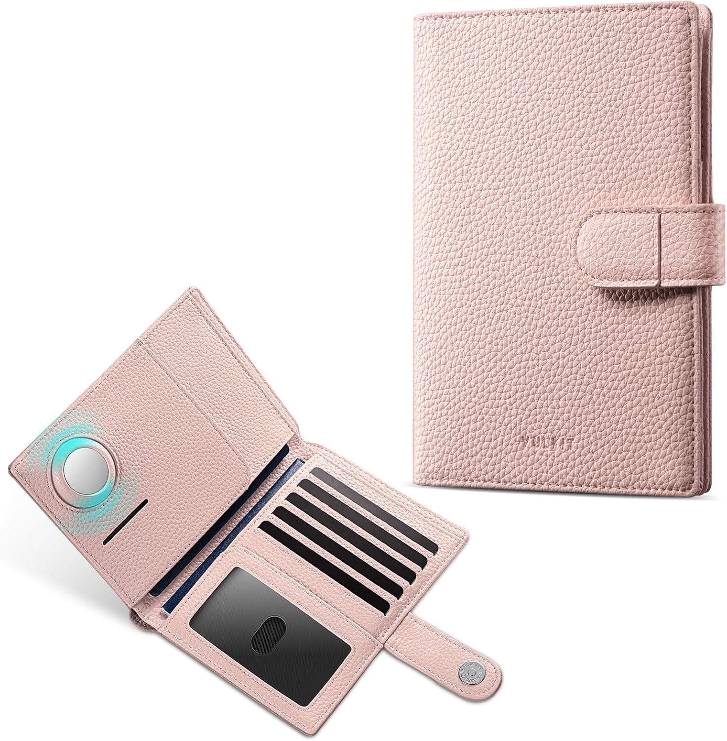 VULKIT Dual Leather Passport Wallet with Airtag Holder Slim Double Passport Holder RFID Blocking Passport Travel Wallet for Women or Men