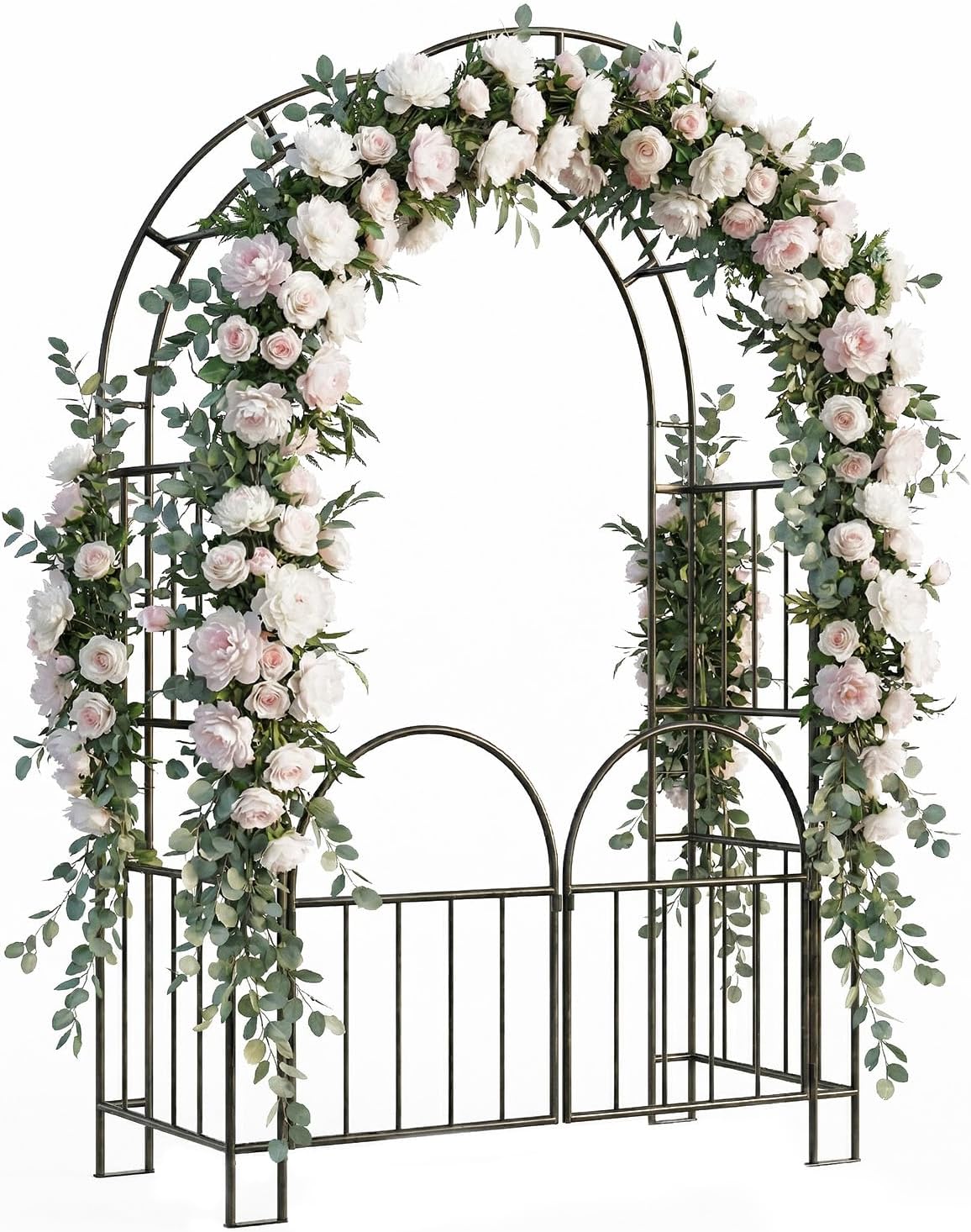 7ft Garden Arbor - Metal Garden Arch Trellis for Climbing Plants, Wide Sturdy Trellis Outdoor, Garden Arbor with Gate, Ideal for Weddings, Halloween, Christmas & Outdoor Decorations