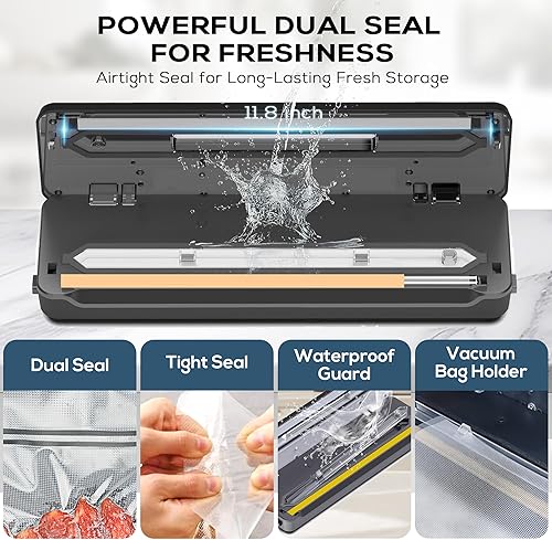 Miniatura 4 de Máquina selladora al vacío, kit de sellador automático de alimentos 9 en 1 con doble sellado térmico para alimentos húmedossecos, diseño compacto de
