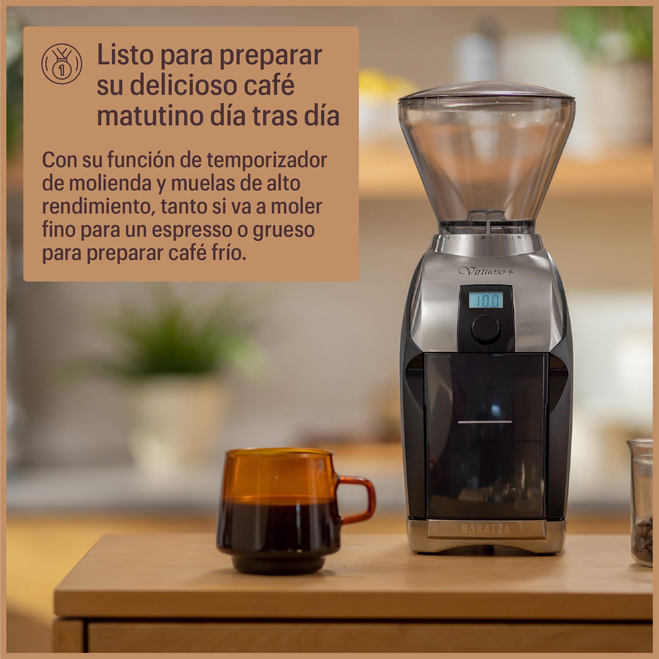 Baratza Virtuoso+ Molinillo Eléctrico de Café en Grano, Negro | Coffee Grinder con Temporizador