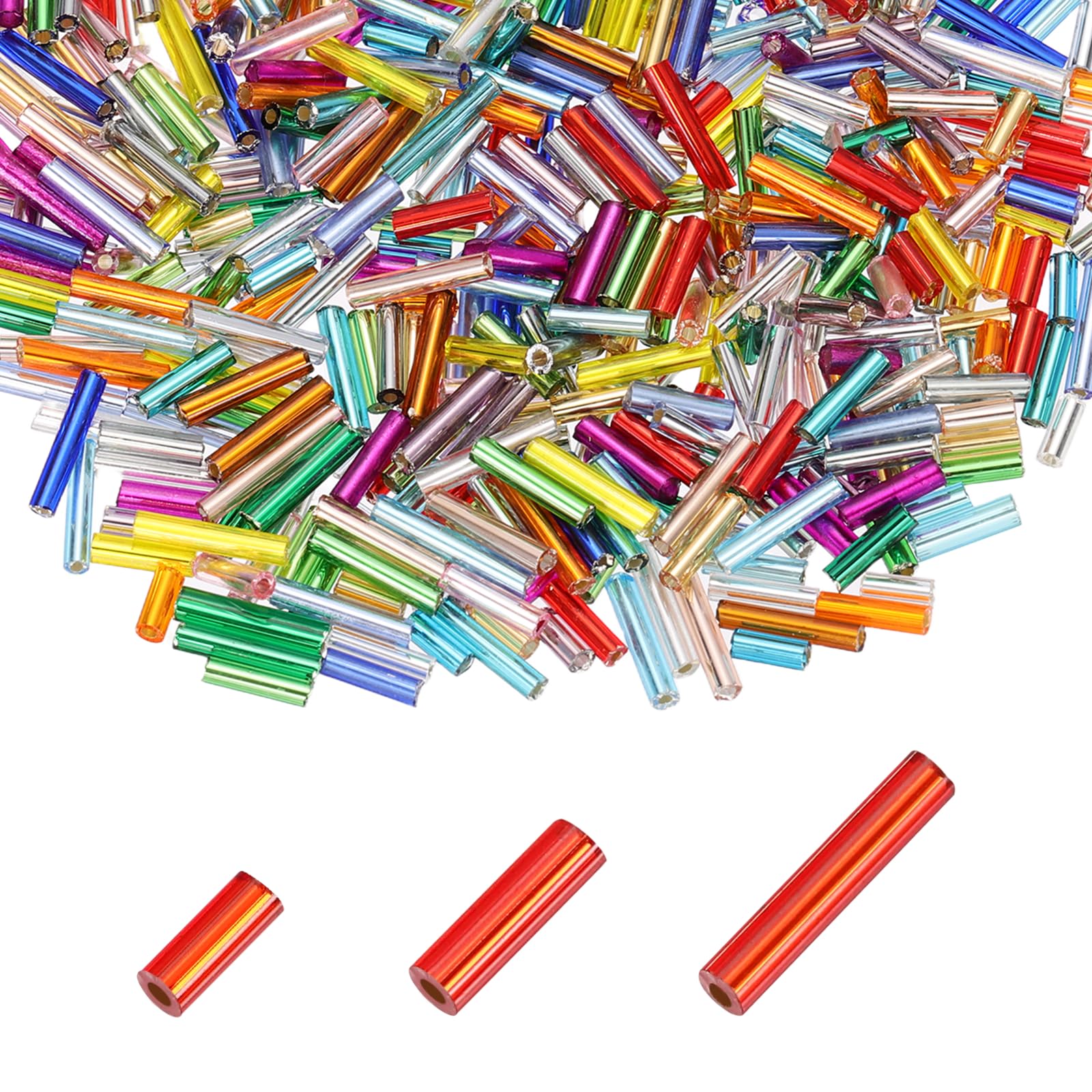 sourcing map 800pcs Glass Bugle Beads 4/6/9mm Long Tube Cylinder Beads