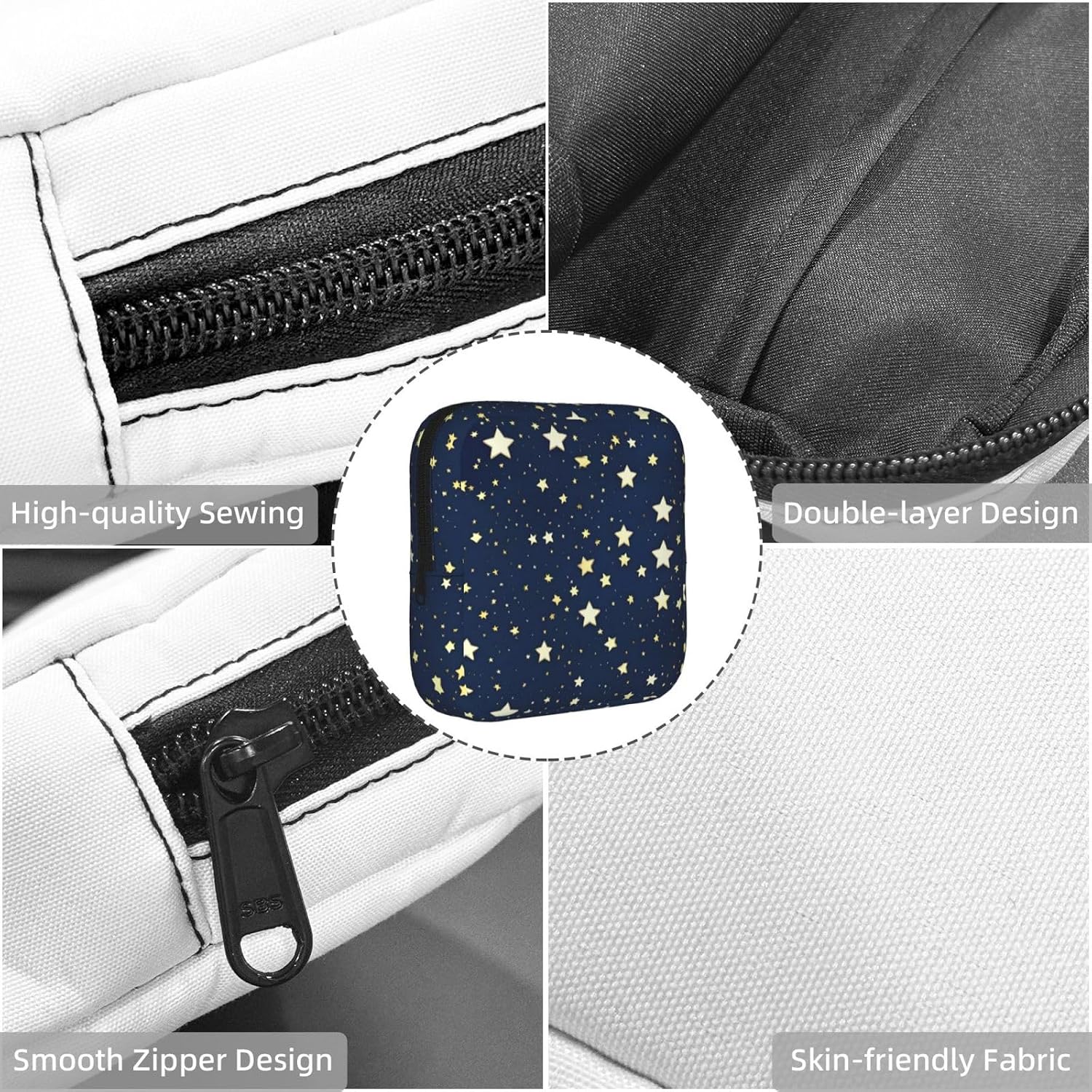 Navy Blue Sky and Star Print Multifunctional Storage Bag Pad Bag Skin-Friendly Period Pouch Reusable Tampon Bag for Female