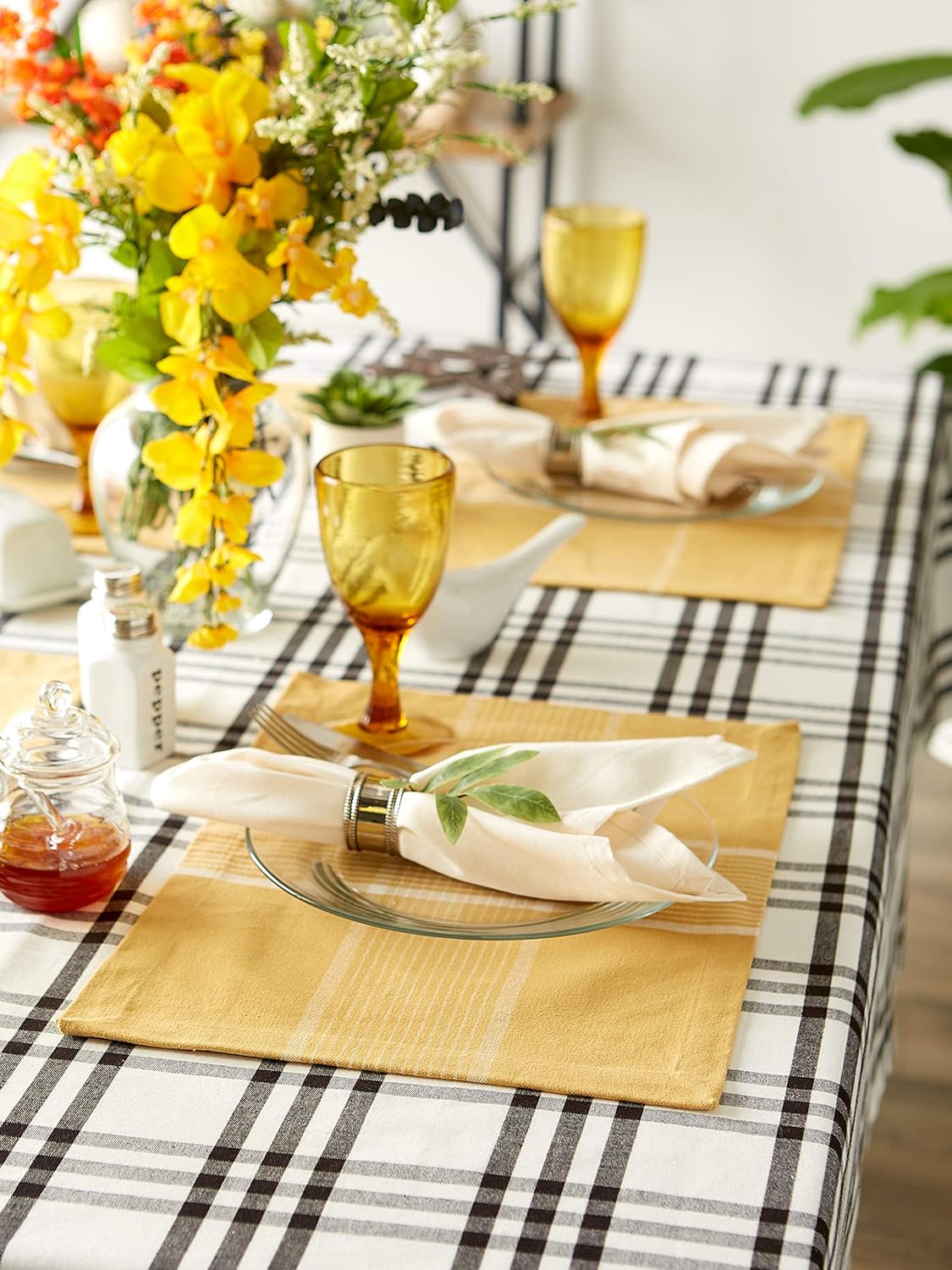 DII Basic Check Collection Tabletop, Placemat Set, Fiesta Curry, 6 Piece : Home & Kitchen