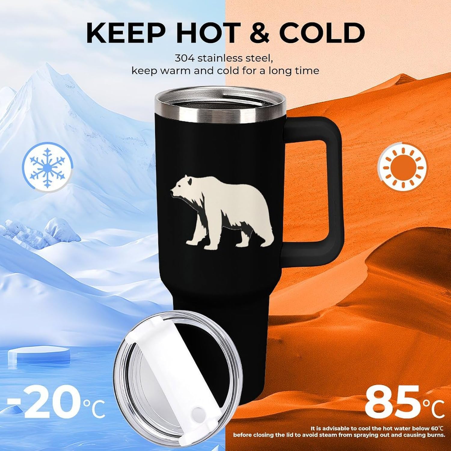 Bear Insulated Car Cup with Handle Stainless Steel Tumbler Coffee Travel Mug for Cold Hot Drinks Black-style