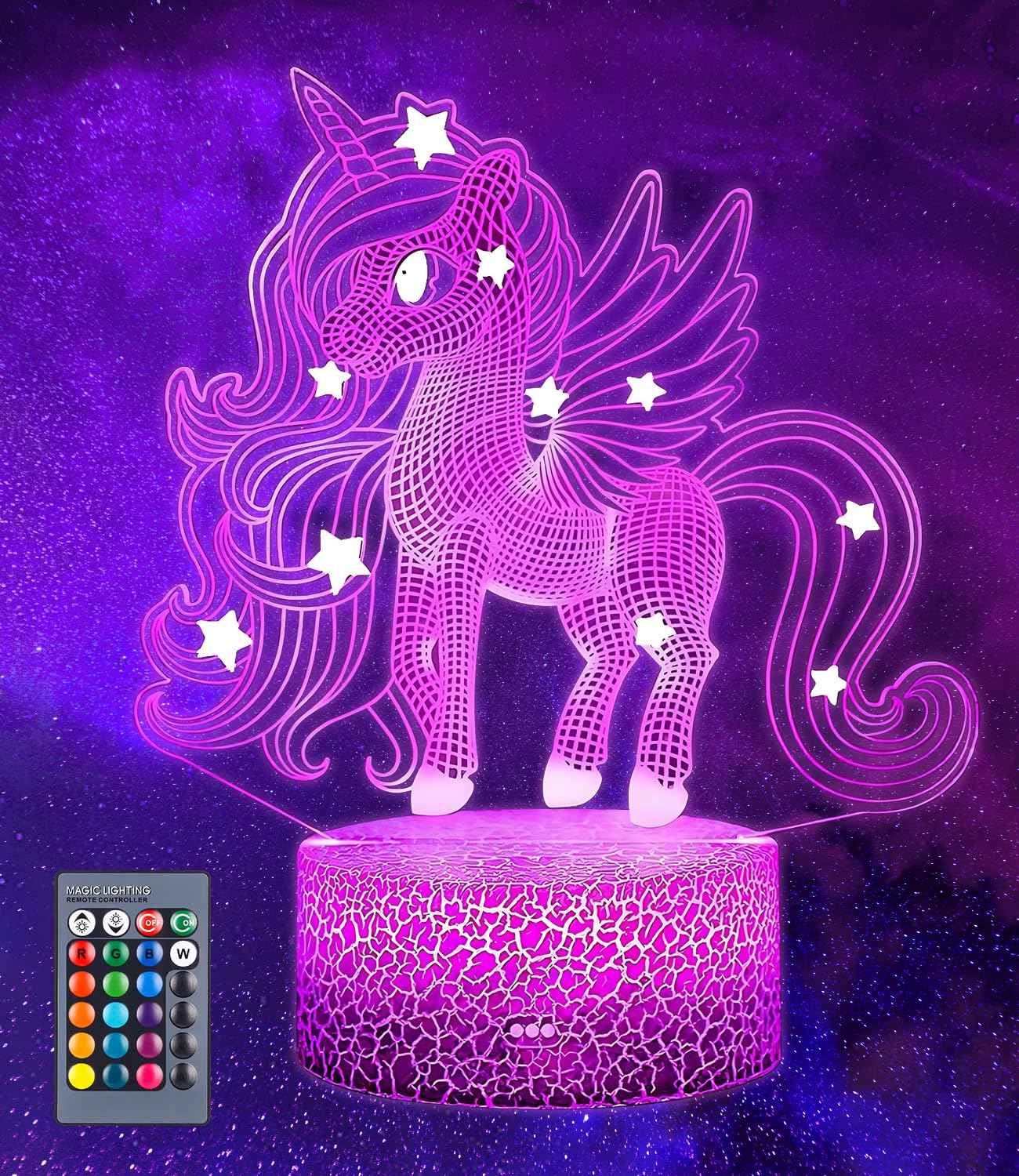 Yulado Luz Nocturna De Unicornio Para Niños, Luz de noche 3d LED lámpara con control remoto, Idea Regalos para Navidad, Lámpara Led De Ilusión 3d Para La Decoración Del Dormitorio