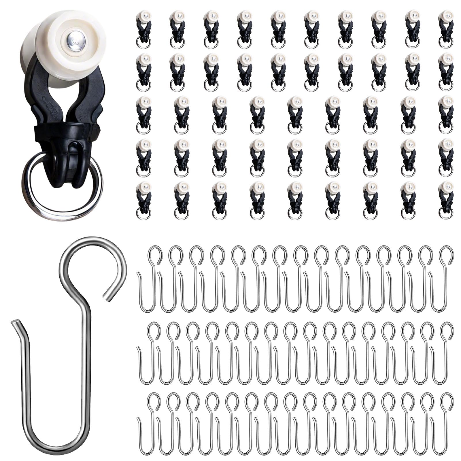 Ceiling and Wall Curtain Track Room Divider Curtain Rods Heavy Duty Curtain Rail Suitable for Living Room Bedroom Bathroom Dedicated Pulleys and S-hooks Black (48 Sets)