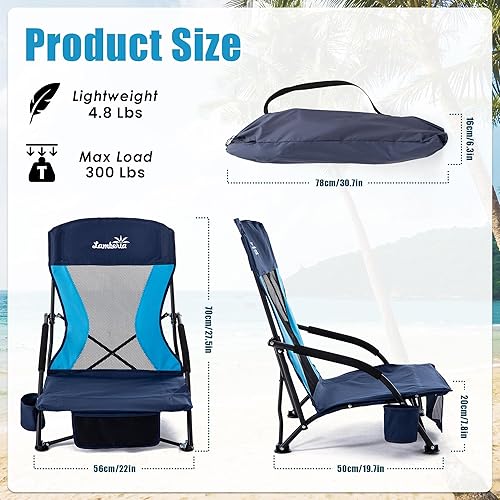 Miniatura 3 de Lamberia Silla de playa plegable para adultos, paquete de 2, sillas de playa bajas portátiles con capacidad de 300 libras, silla de campamento