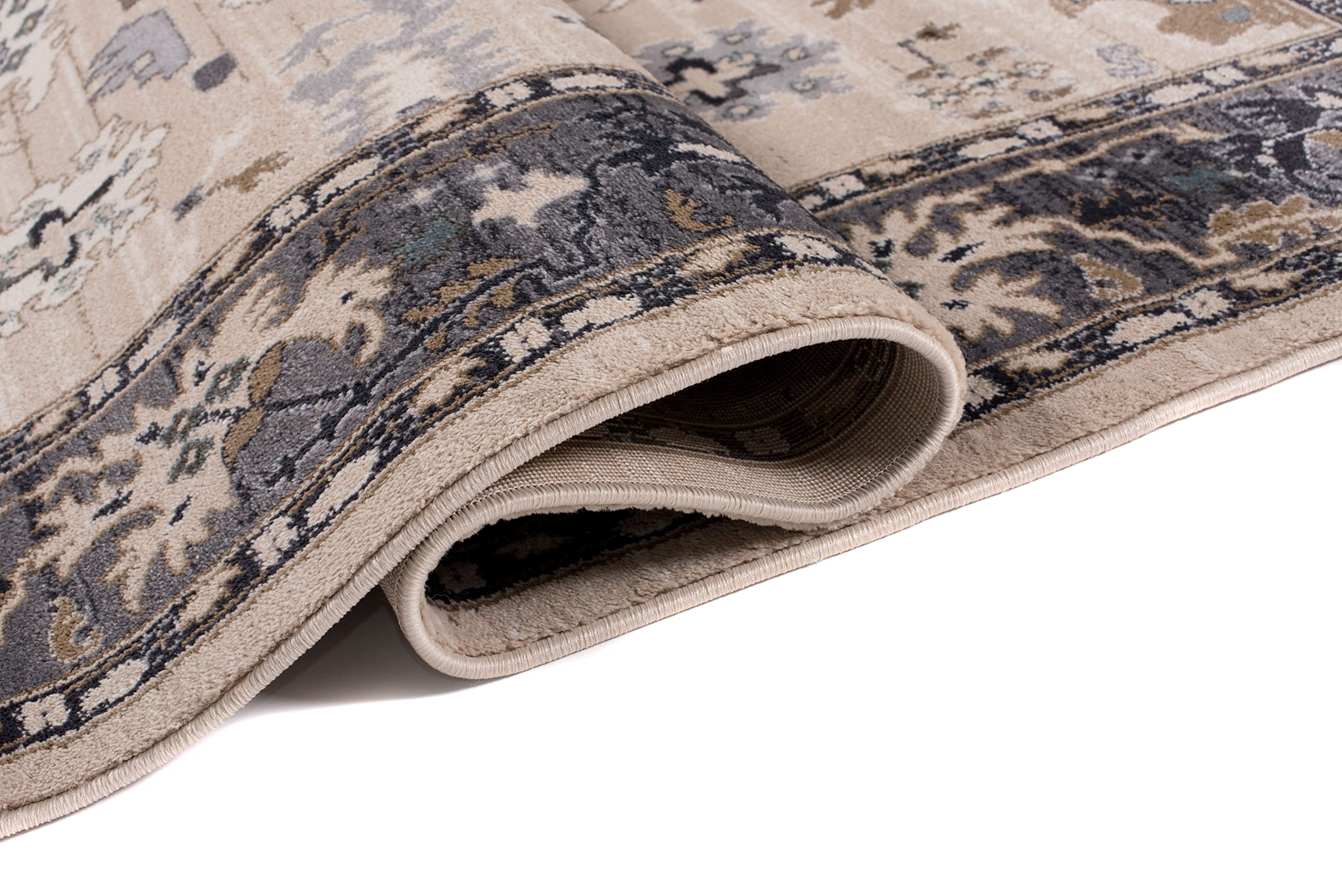 Mazovia Vloerkleed Oosters - Tapijt Kortstondig Pooltje - Tapijten Traditioneel Oosters Patroon - Decoratie Tapijt Woonkamer, Slaapkamer, Eetkamer - OEKO-TEX Carpet - Rug 140x200cm - Crème Grijs