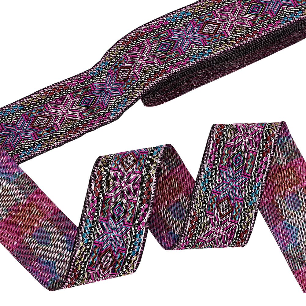 PH PandaHall 7.7 Yards Jacquard Ribbon 2 inch Vintage Embroidered Jacquard Trim Orchid Woven Fabric Ribbons Ethnic Floral Ribbon Fabric Trim for DIY