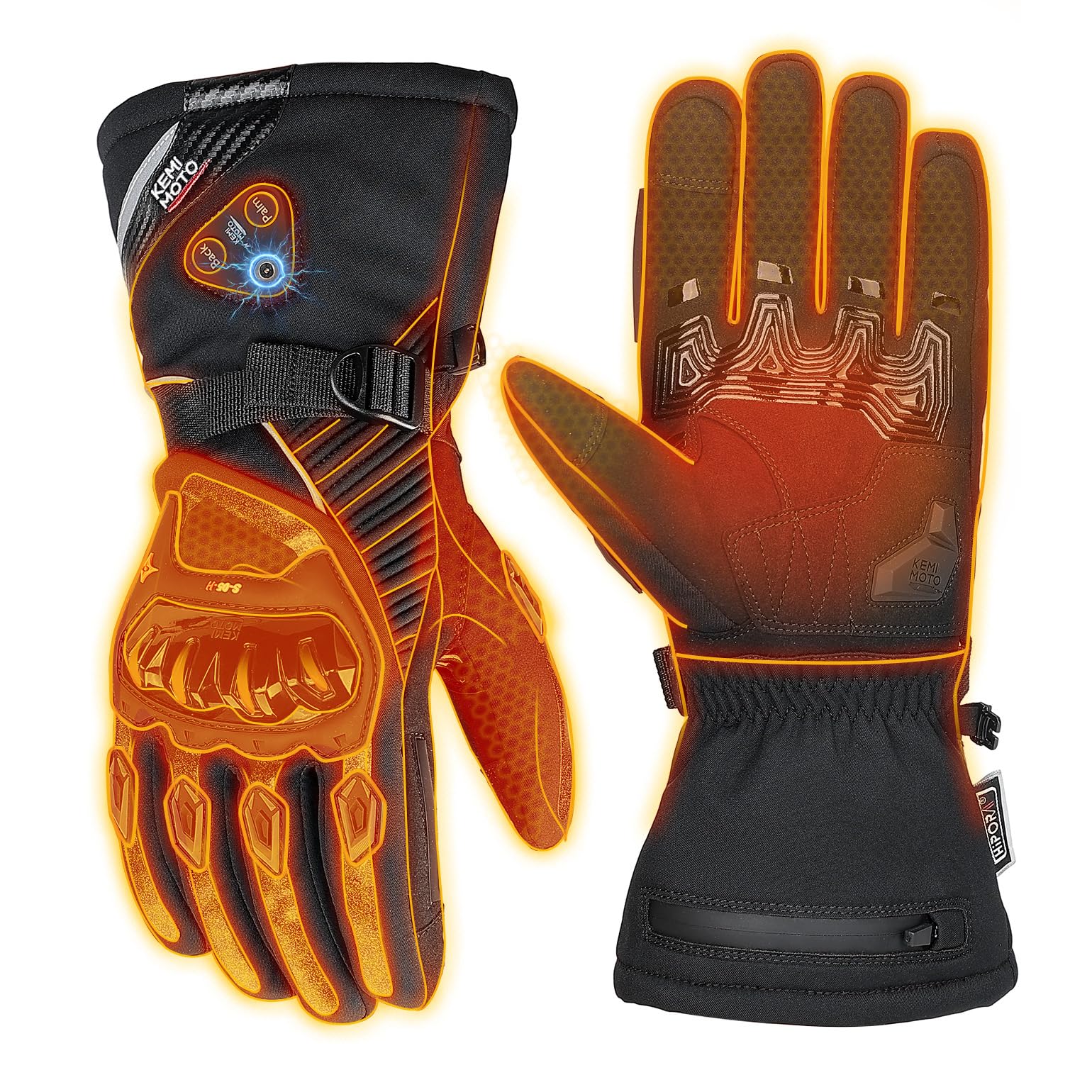 KEMIMOTO Beheizbare Motorradhandschuhe Winter, Beheizte Handschuhe Touchsreen, Magnetische Hybrid-Stromversorgung mit Magnet-Anschlusskabel, Elektrisch Thermohandschuhe für Motorradfahren, Skifahren