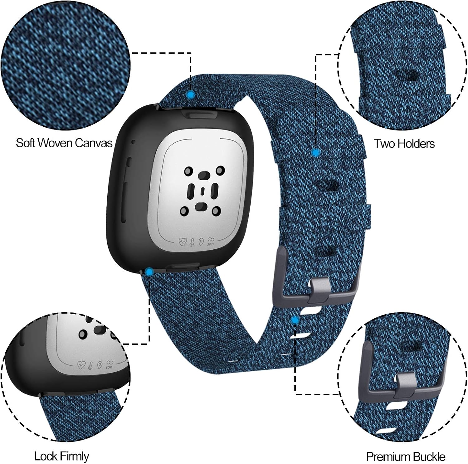 KIMILAR 2 Pack Bands Compatible with Fitbit Versa 3 / Fitbit Sense Bands, Small Large Soft Woven Fabric Breathable Accessories Strap Replacement Wristband Women Men for Versa 3 / Sense Smart Watch