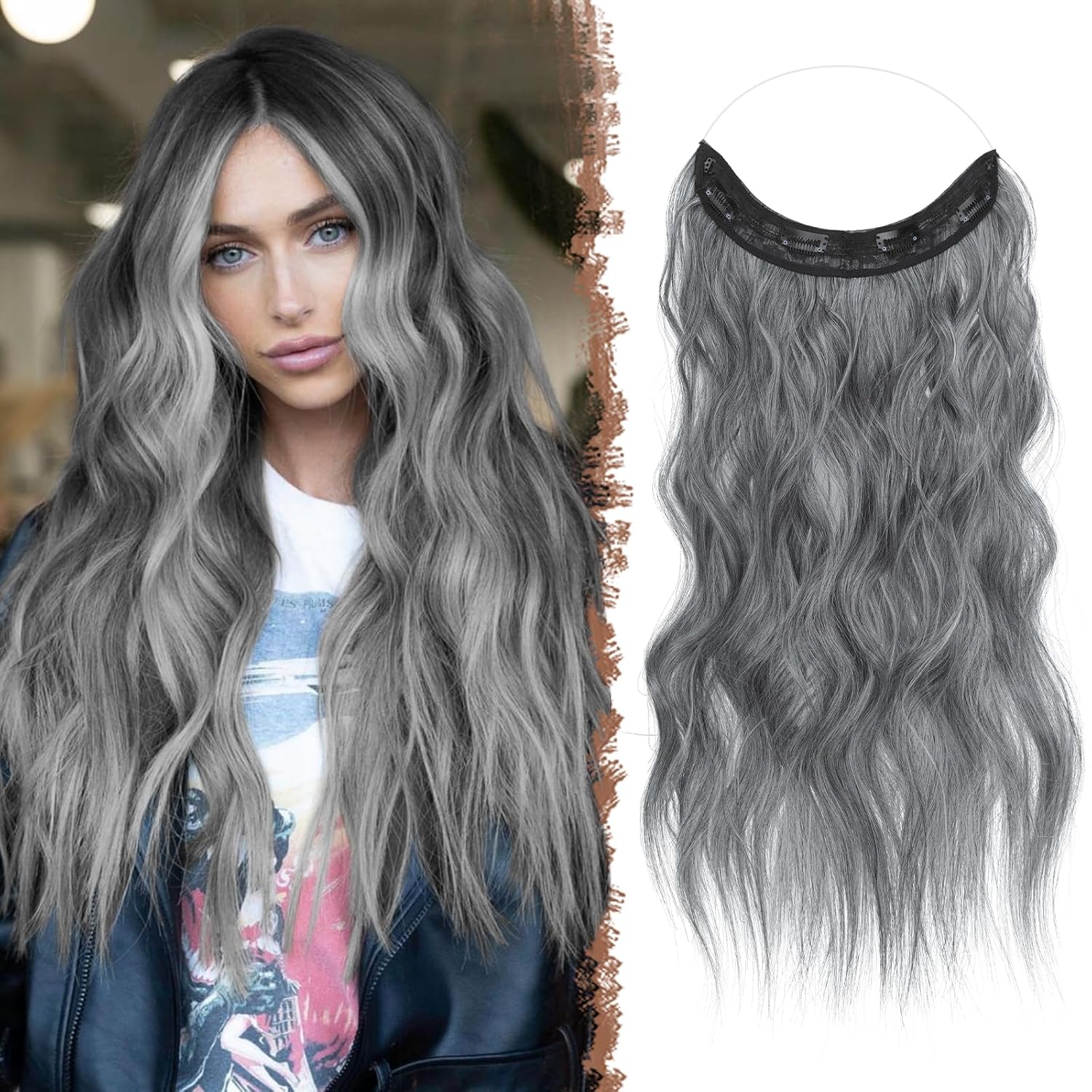 FESHFEN Invisible Wire Hair Extensions with Transparent