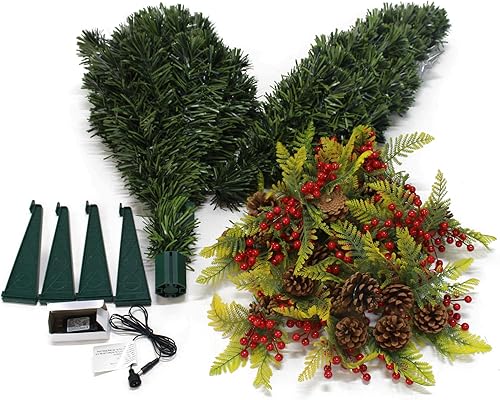 Miniatura 9 de Árbol de Navidad falso de fibra óptica preiluminado de 5 pies con 184 luces LED, 180 puntas de rama, 26 juegos de piñas y bayas rojas, 8 modos de