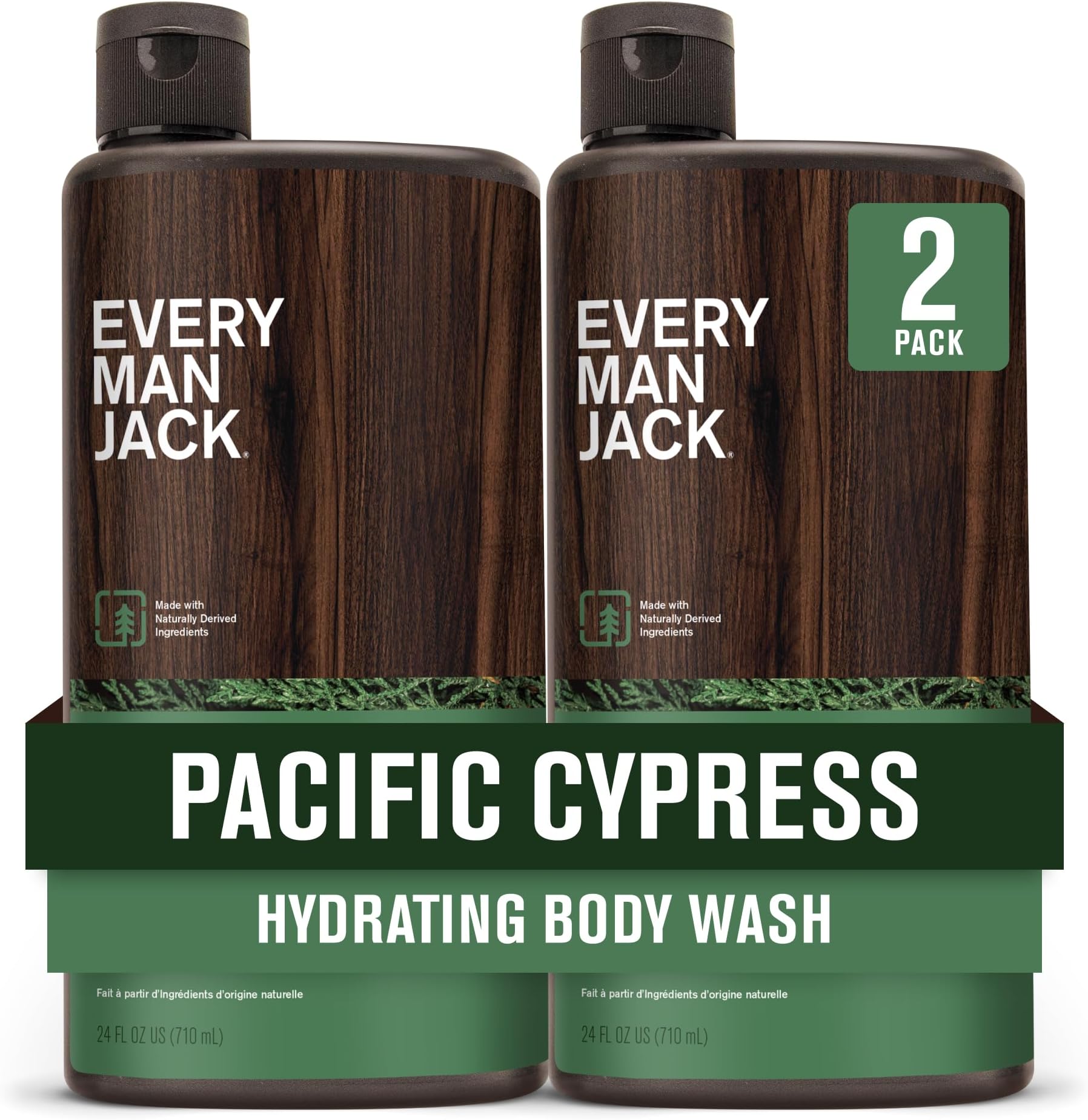 Nourishing Pacific Cypress Mens Body Wash for All Skin Types - Naturally Derived Ingredients - Cleanse and Hydrate Skin with Coconut and Glycerin - 24oz 2 Bottles