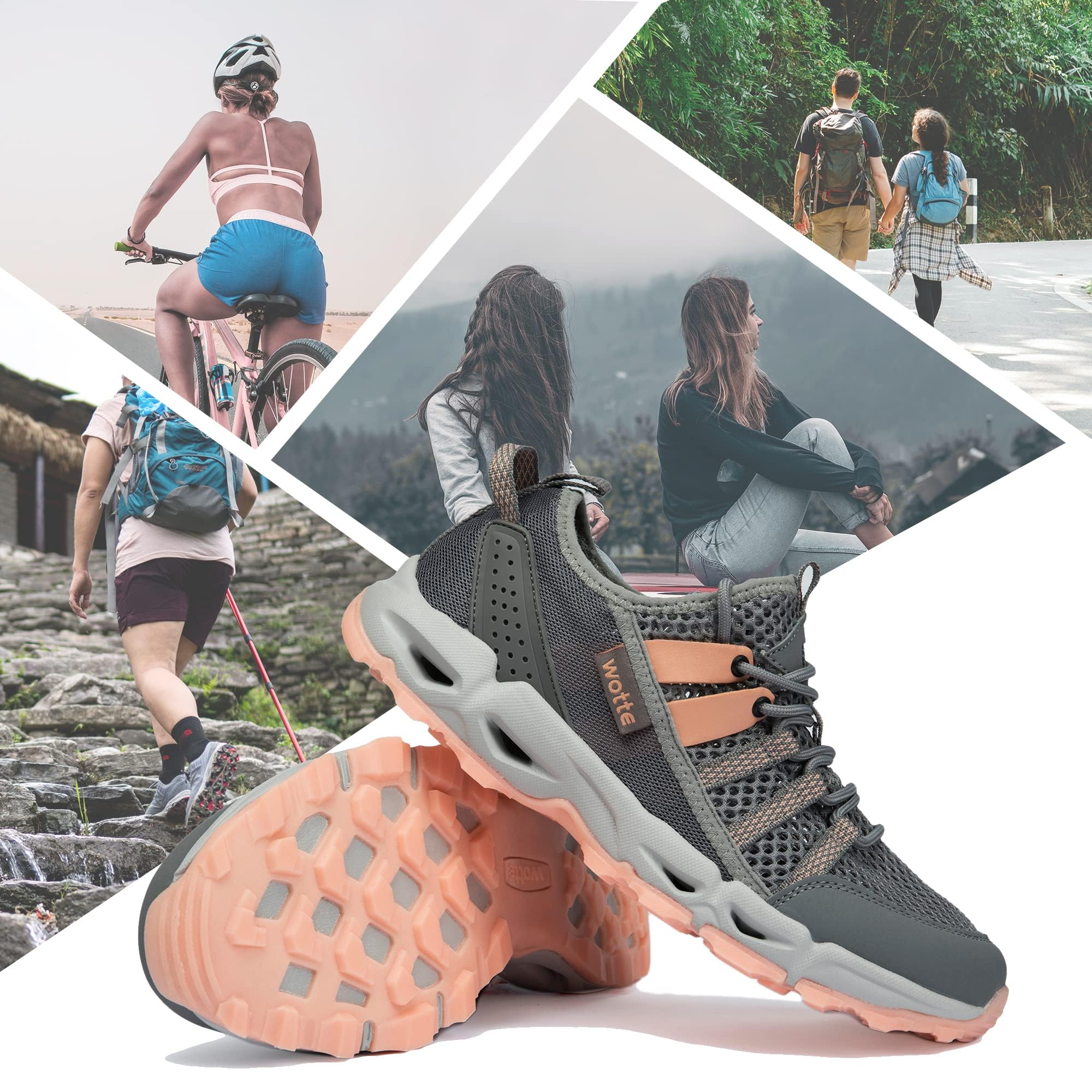 WOTTE Wanderschuhe Damen Trekkingschuhe Leicht rutschfeste Outdoor-Sportschuhe Atmungsaktive Mesh Sommer Fahrradschuhe Wasserschuhe Größe 36-44 EU