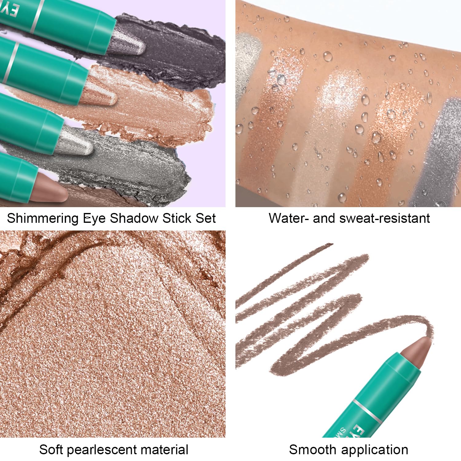Juego de 8 barras de sombra de ojos, sombra de ojos crema para ojos, champán, perla, gris topo, bronce, cacao, masilla, amatista ahumada, brillante, mate, delineador de ojos, maquillaje impermeable 4