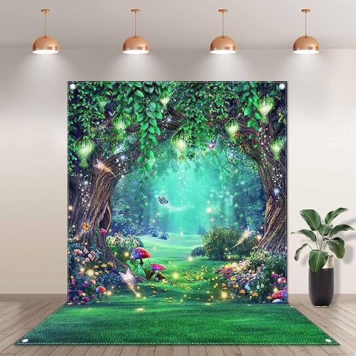 Miniatura 2 de Telón de fondo de tela de bosque encantado de 6 x 8 pies, cuento de hadas, país de las maravillas y hongos, fondo de fotografía para niños y niñas,