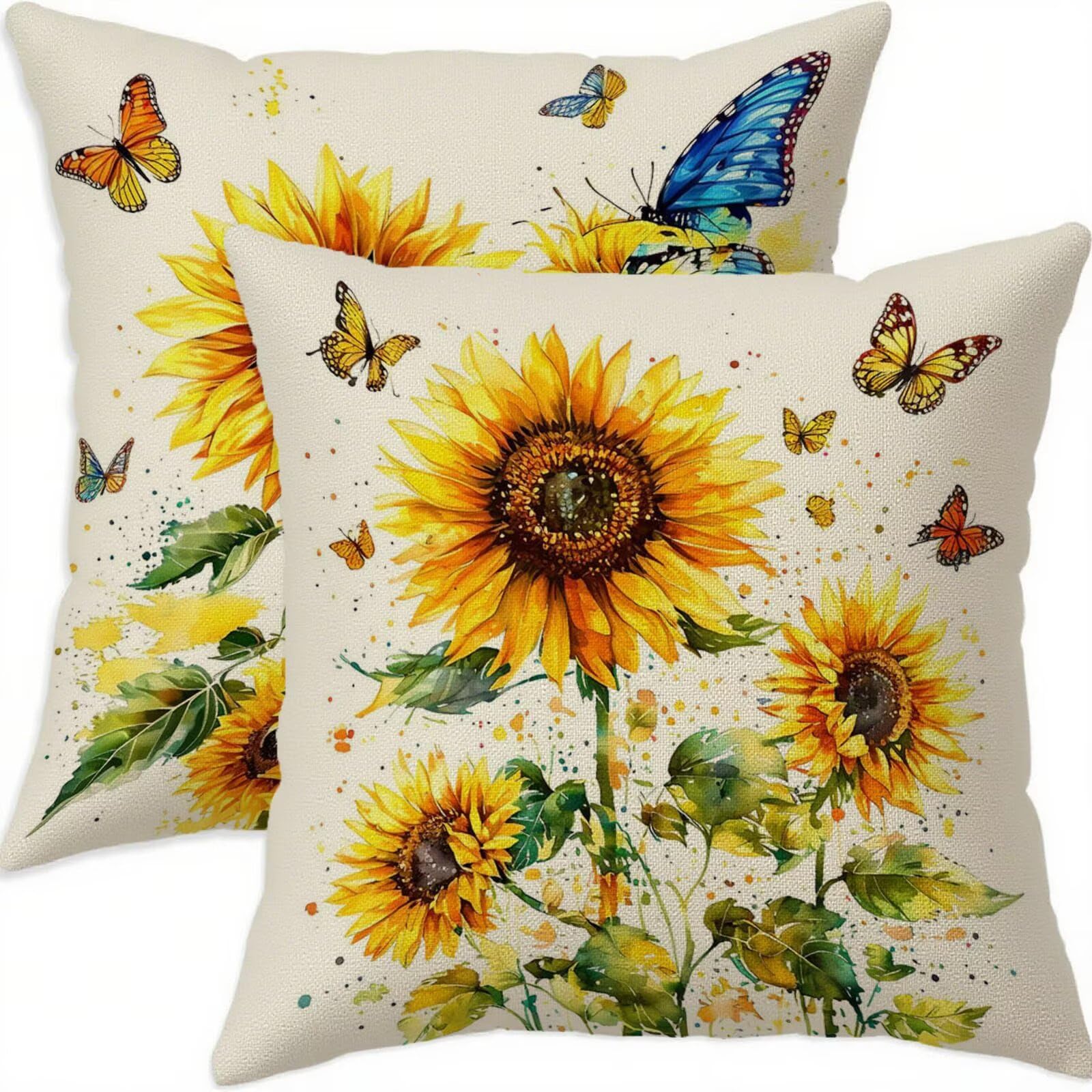Taie oreiller jaune lin imperméable et housse coussin 75x75cm