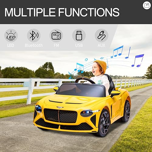 Miniatura 4 de APOCADAY Vehículos eléctricos de 12 V para niños de 1 a 3 años con control remoto, auto Bentley con licencia para niños, ruedas eléctricas para