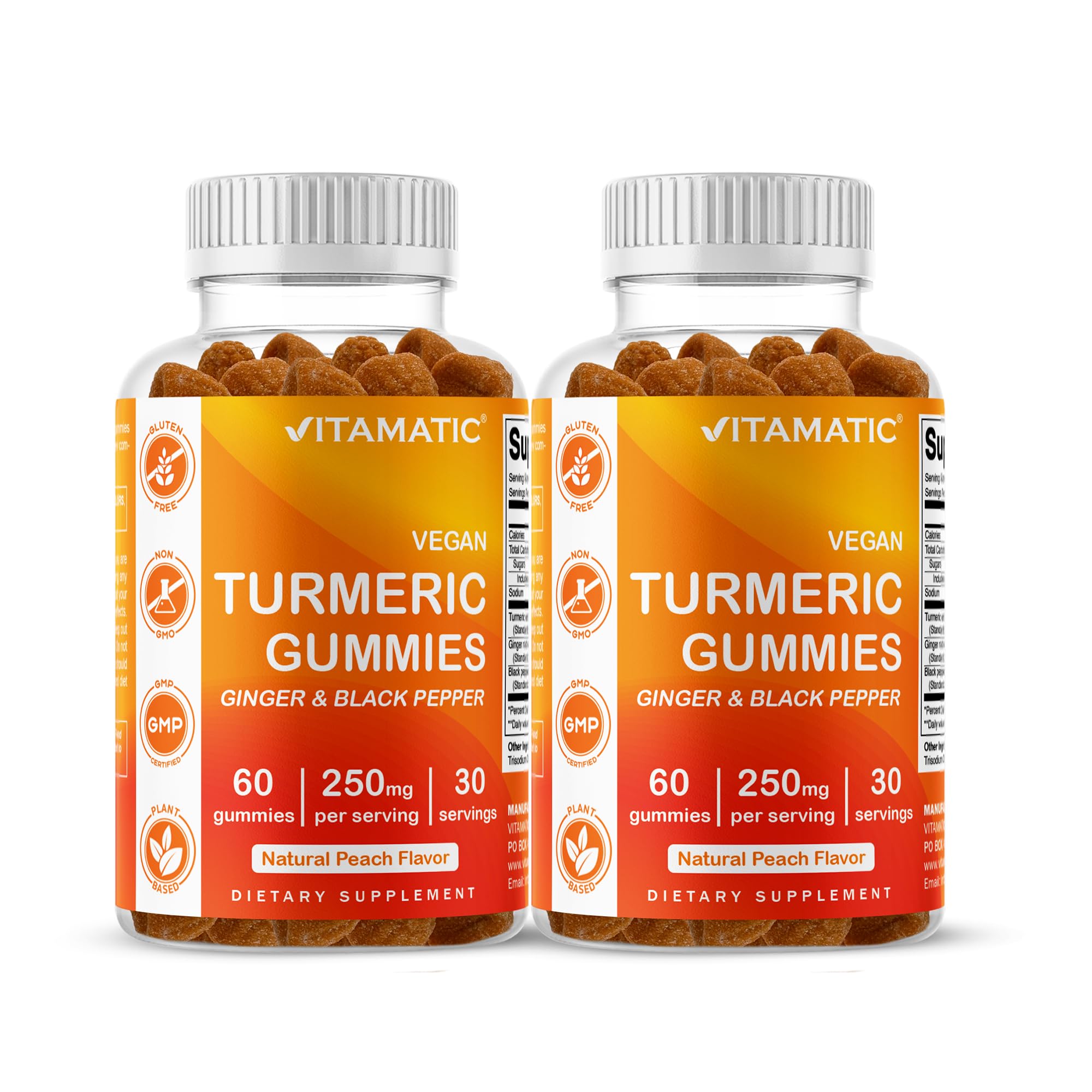 Vitamatic Turmeric Gummy with Ginger & Black Pepper Extract – 60 Vegan Gummies Each | 2 Pack (120 Gummies) 95% Curcuminoids – Powerful Antioxidant & Inflammatory Support