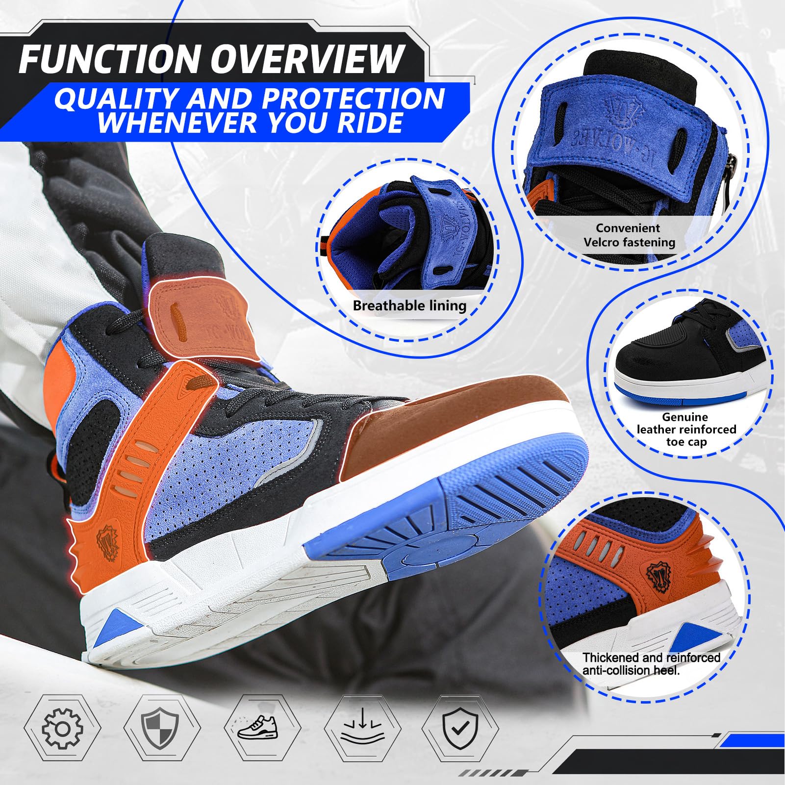 Scarpe da Moto da Uomo in Pelle, Traspiranti, con Cerniera Laterale | Suola antiscivolo, supporto alla caviglia e protezione cambio per spostamenti e guida quotidiana
