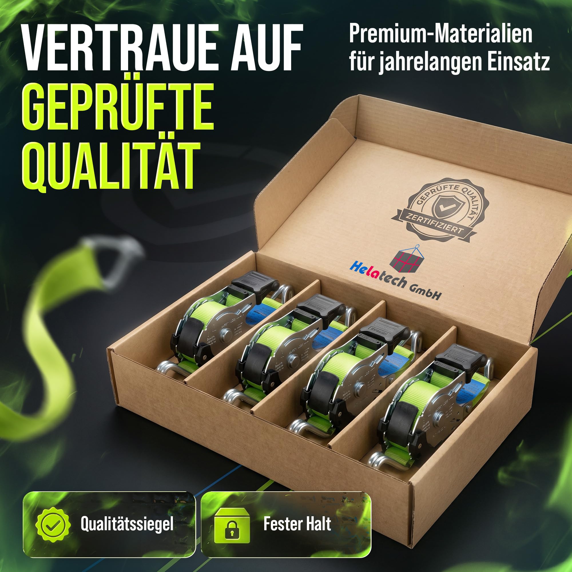 SHZ Automatik Spanngurt mit Ratsche 3,5m x 25mm 340 daN (4 Stück) | Spanngurte Automatik mit robusten Stahl Haken | Komfortable Ladungssicherung für Kofferraum oder Anhänger | EN 12195-2 geprüft