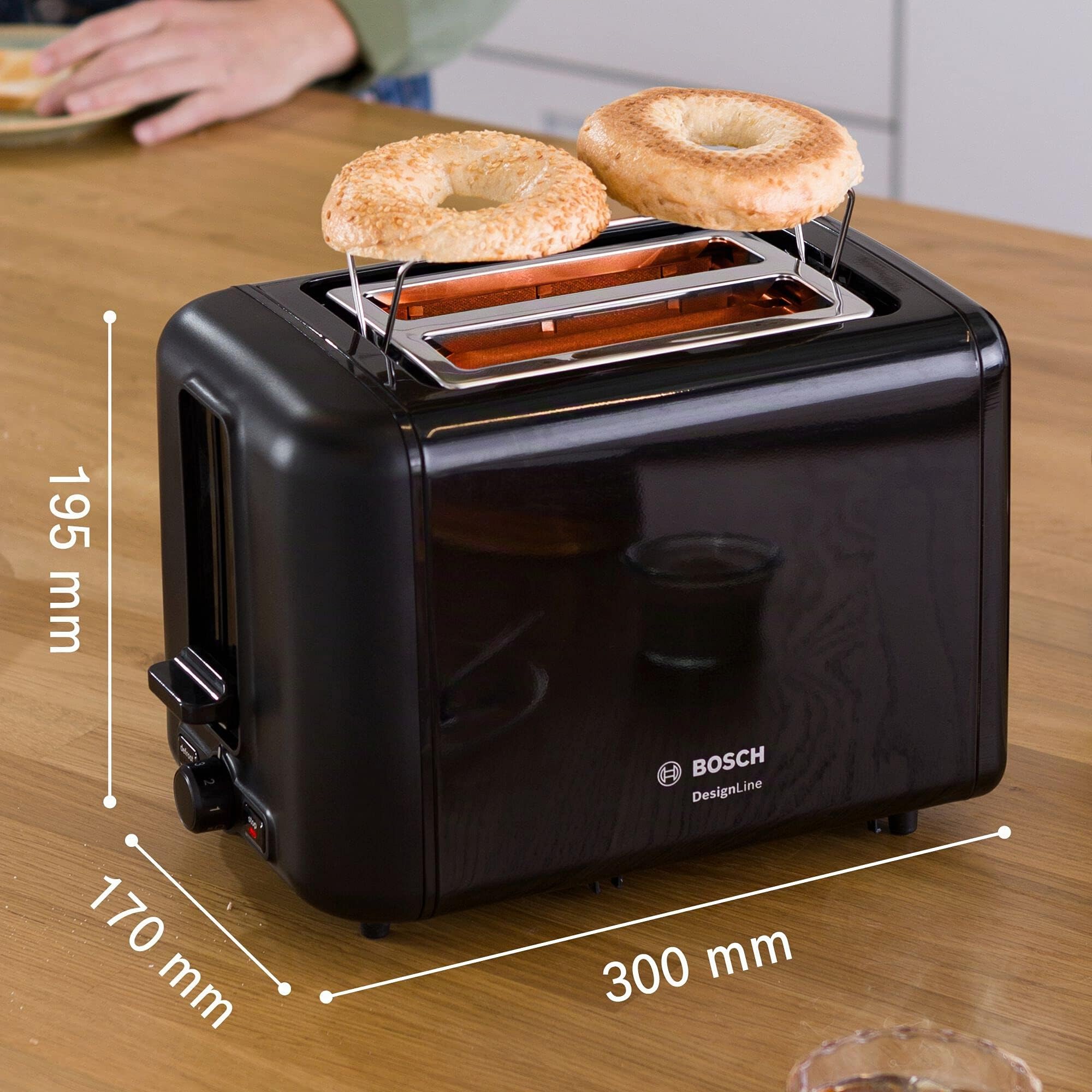 Bosch TAT3P423GB tostapane 5 2 fetta/e 970 W Nero (DESIGNLINE 2-SLICE TOASTER - BLACK)