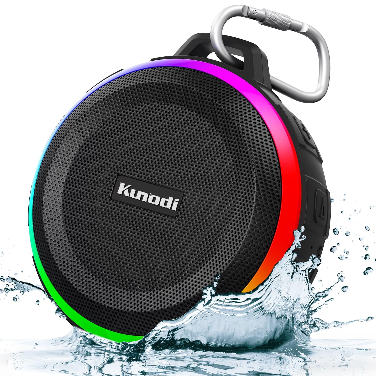 Kunodi Bluetooth Shower Speaker with IPX7 Waterproof, Dynamic Lights, Crisp Clear Sound, True Wireless Stereo, Clip Portable for Pool Beach Boat Kayak