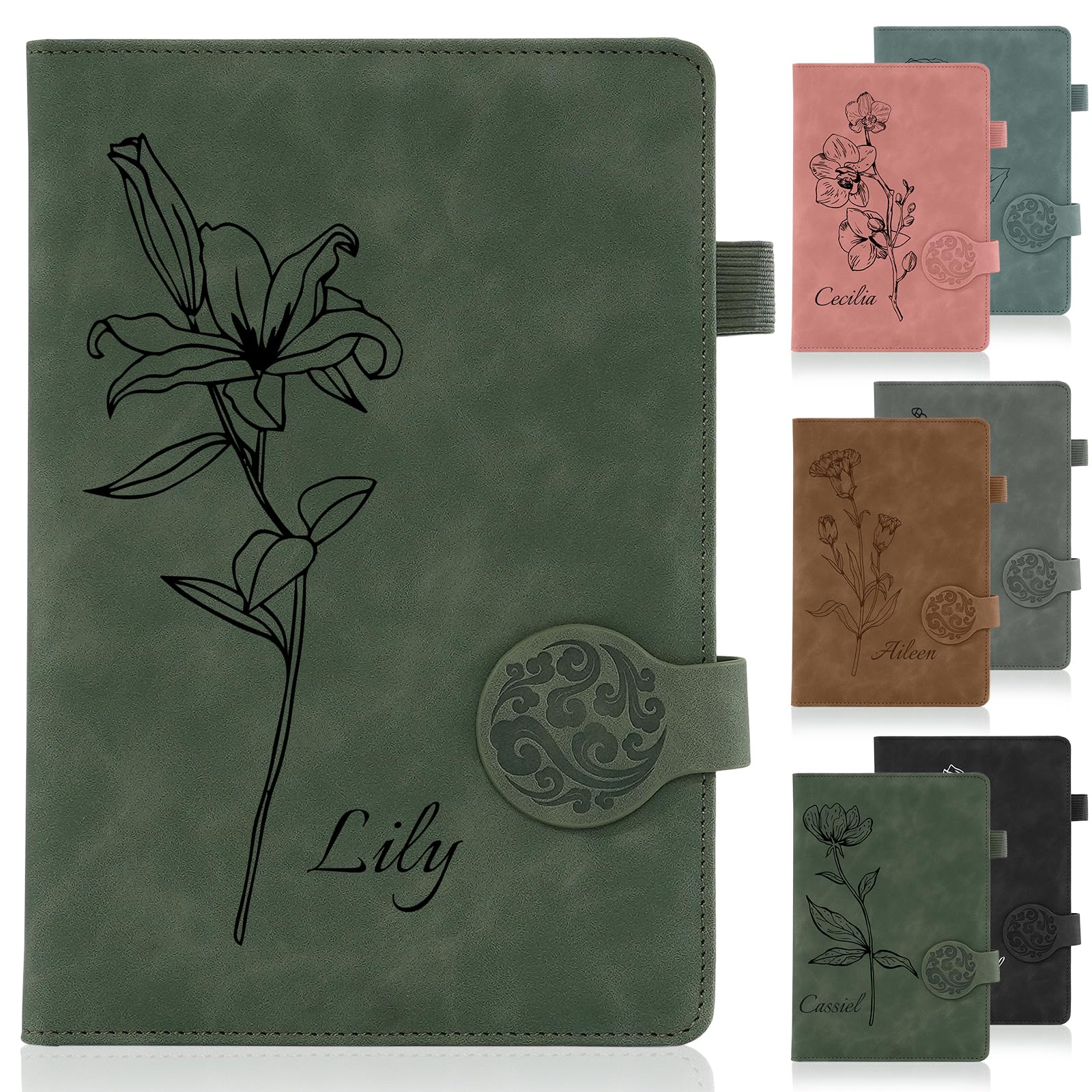 ENOMY Personalised Notebook Premium A5 Leather Notebook Customisable with Logo/Text/Photos 200 Page Executive Journal Business Notepad for Men Women Gift Green