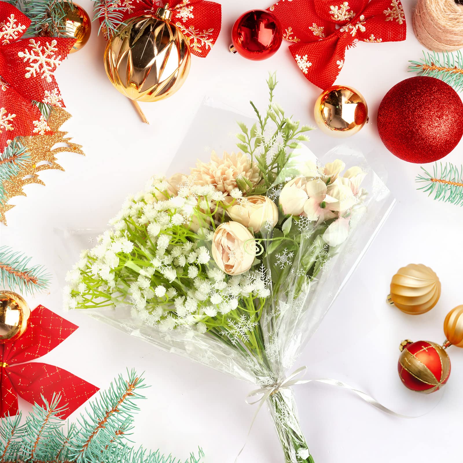 Cellophane Per Cesti Regalo 40cmx30m - Motivo Fiocchi Di Neve Per Natale, Trasparente E Resistente - Foto 6