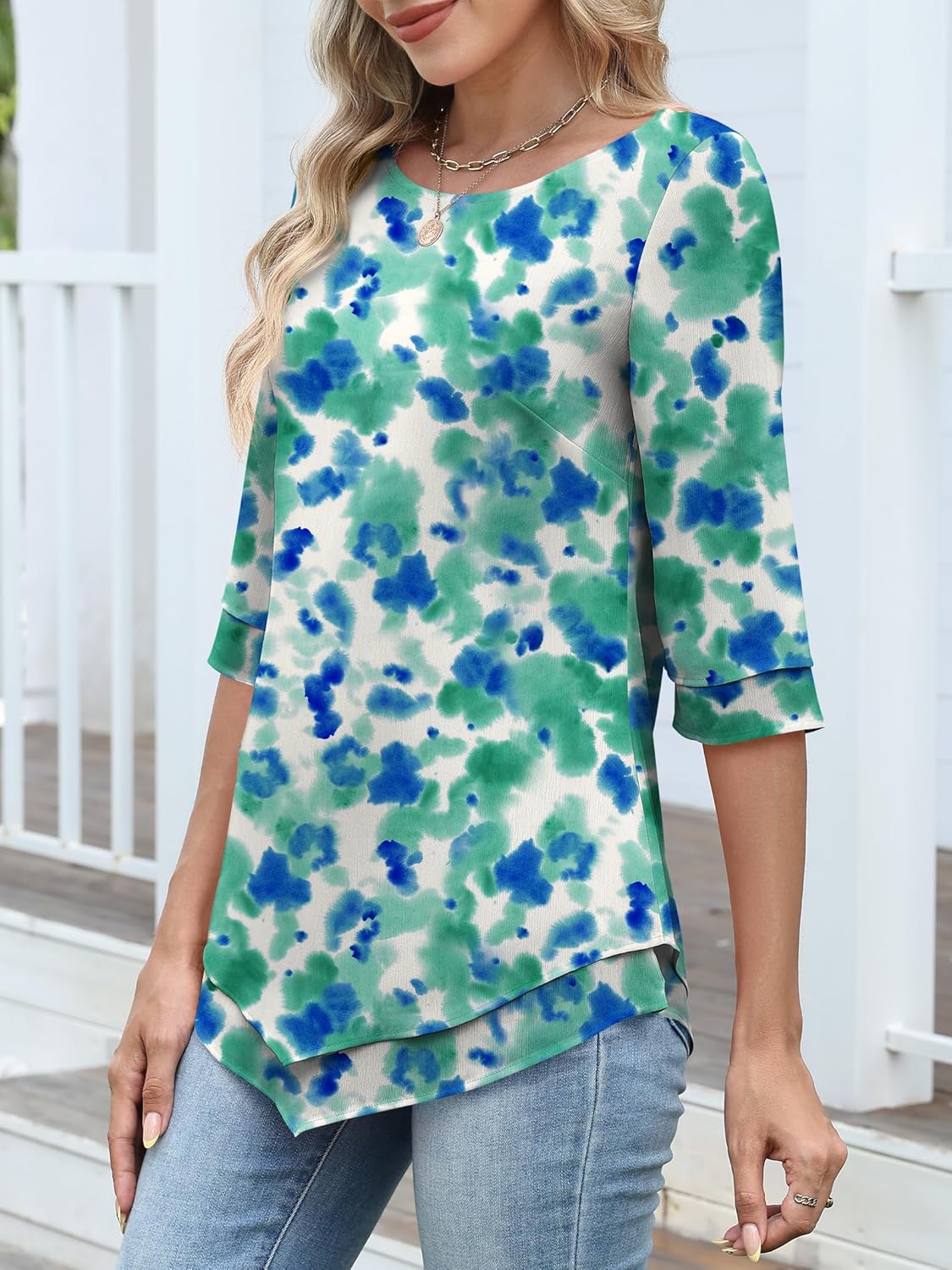 ANRABESS Womens 3/4 Sleeve Blouses Dressy Casual Double Layers Shirts Flowy Tunic Top 2026 Spring Beach Vacation Clothes - Image 5