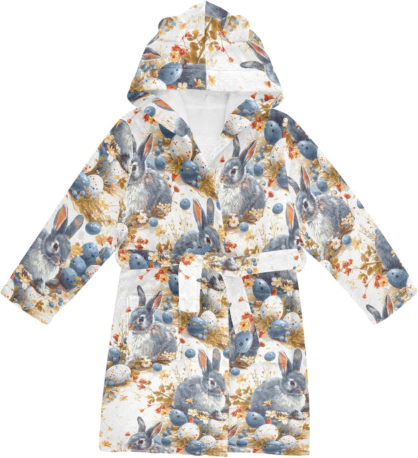 senya Blue Rabbit Egg Toddler Hooded Bathrobe Kids Soft Plush Bath Towel Robes for Boys Girls 2-12 Years