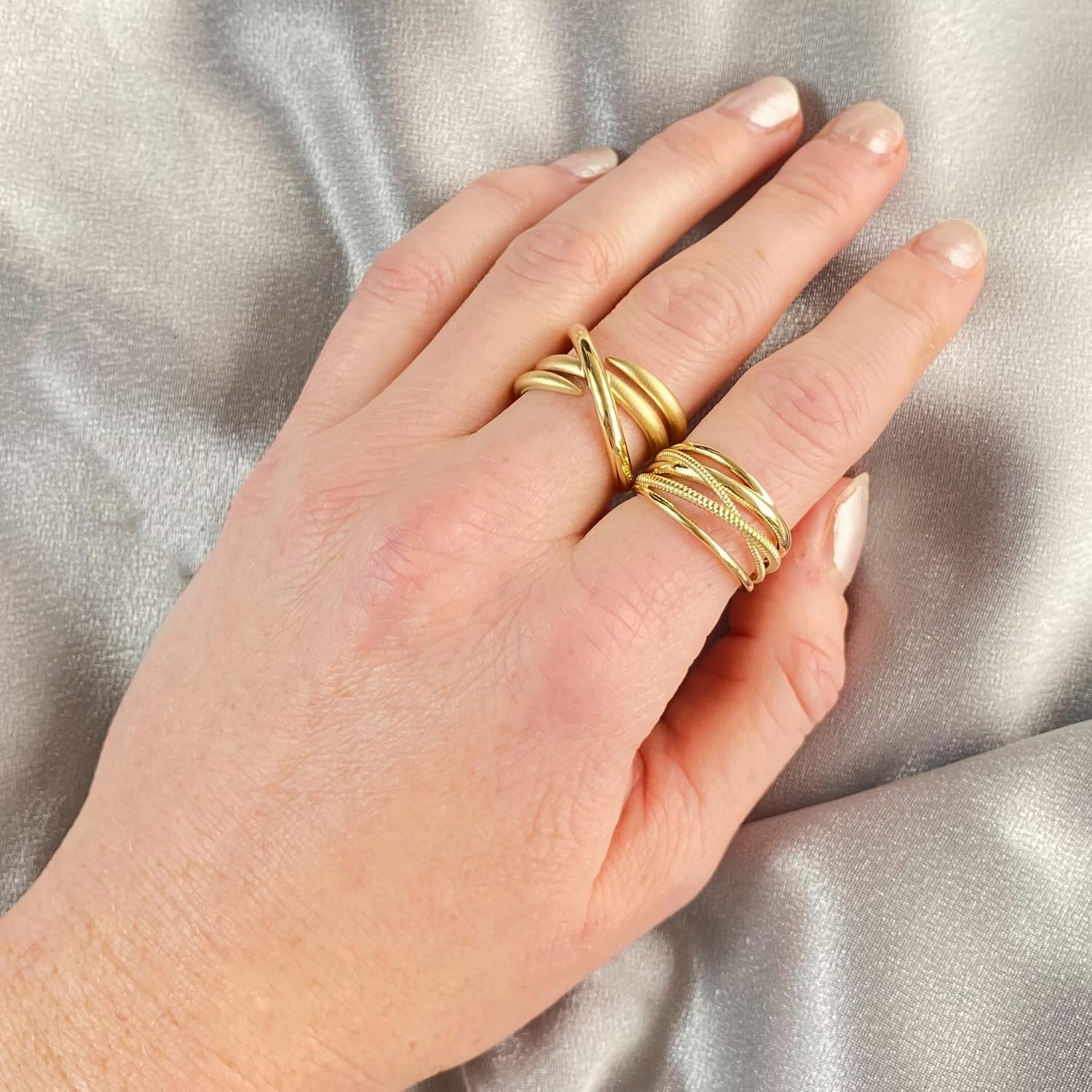 Boston Bay Diamonds 14K Yellow Gold Over Sterling Silver Cross Over Stackable Right Hand Ring