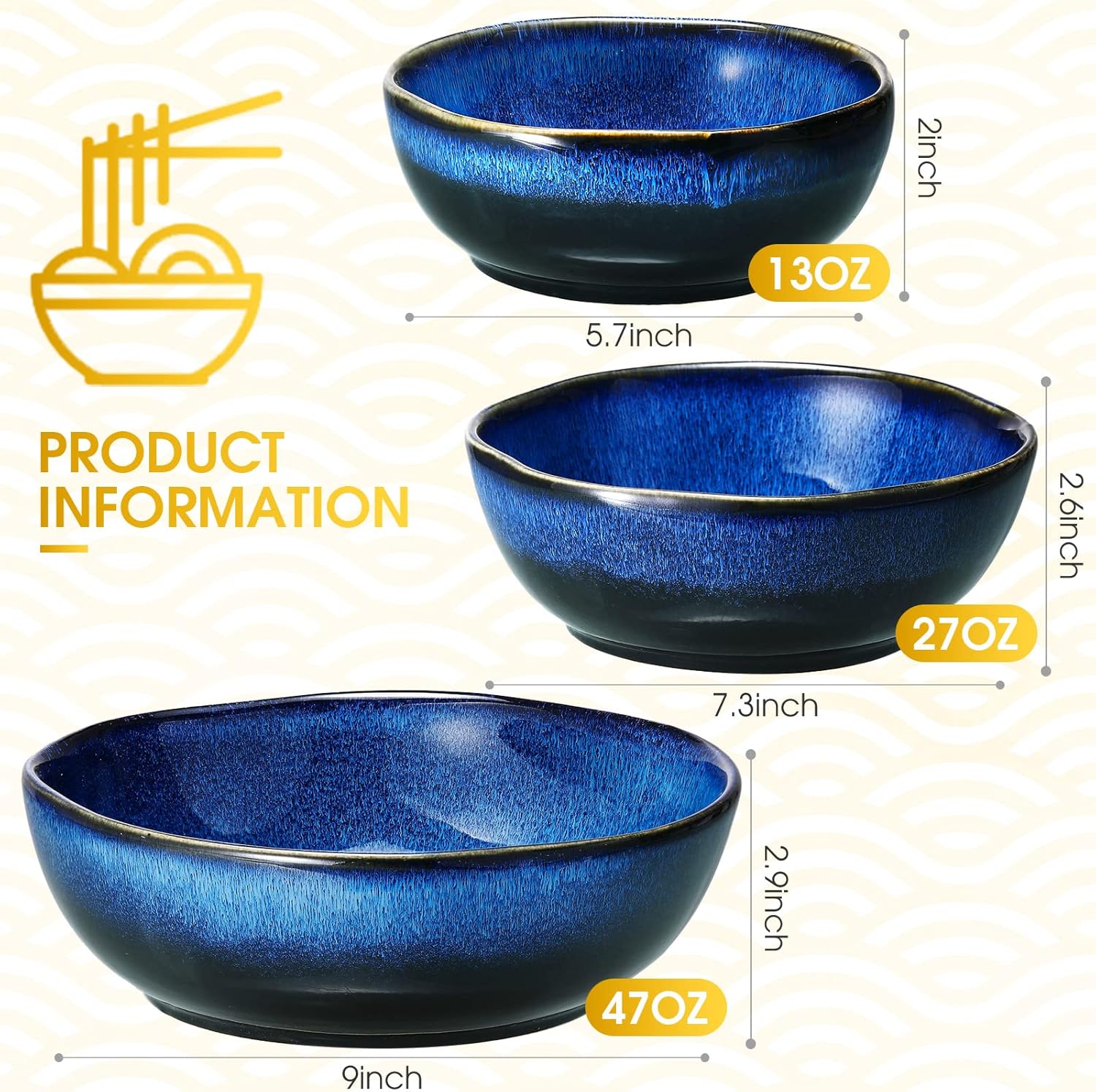 3 Pieces Ceramic Fruit Bowl for Kitchen Counter Centerpiece Ceramic Decorative Storage Microwave and Dishwasher Safe Decorative Pedestal Bowl for Table Countertop Soup Salad,13 oz 27 oz 47 oz
