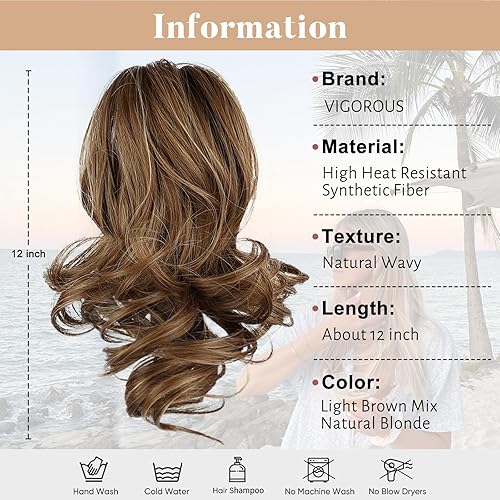 Miniatura 2 de Vigorous Extensión de cola de caballo con clip, extensiones de cabello sintético para mujer, extensiones de cola de caballo para uso diario (mezcla