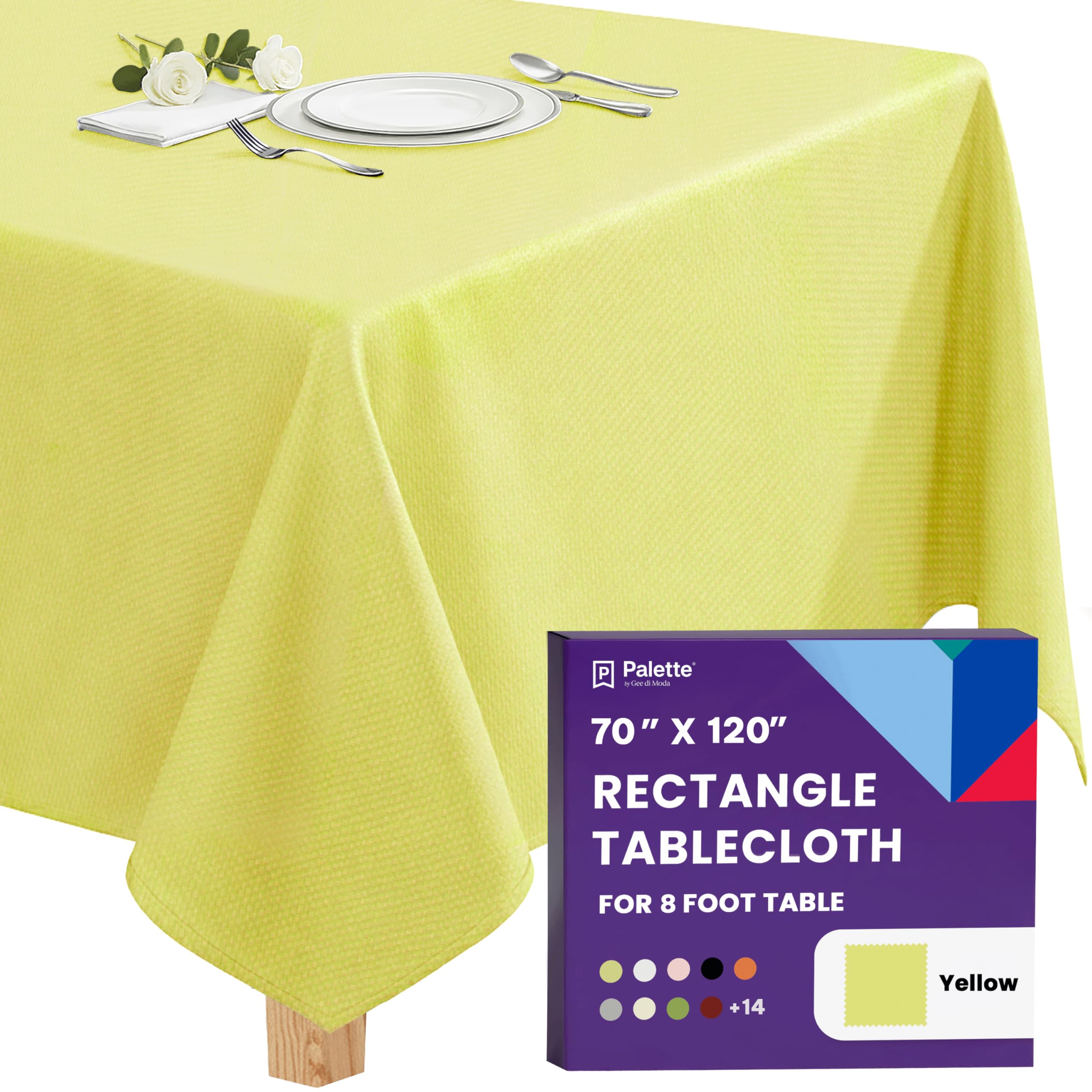 Gee Di Moda Rectangle Tablecloth - 70 x 120 Inch Yellow Table Cloth for 6 or 8 Foot Rectangle Tables - Heavy Duty Washable Fabric - for Holiday Party, Dinner, Weddings, Baby Shower &amp; Events