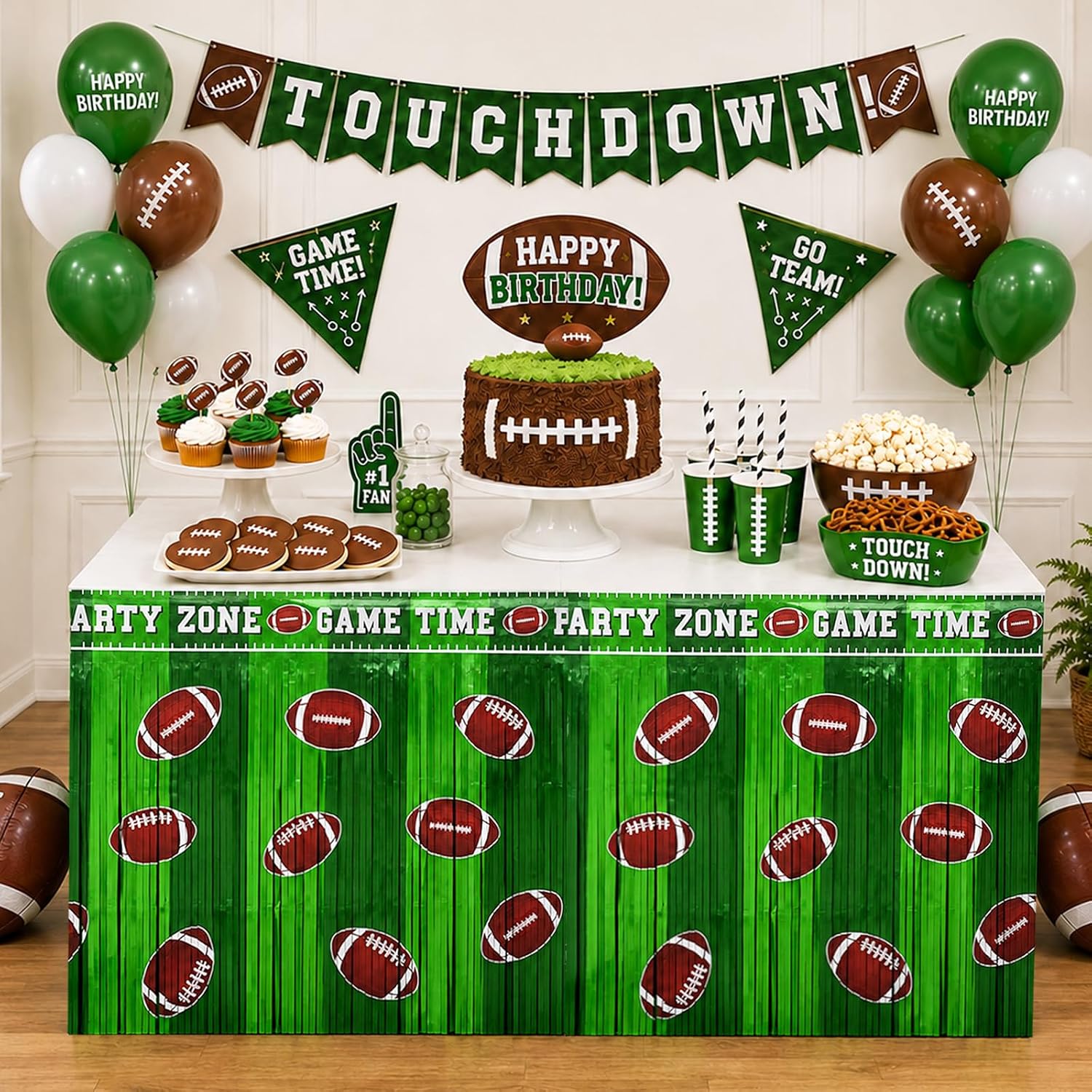 Football Birthday Party Decorations, 2 Pack Football Touchdown Table Skirts